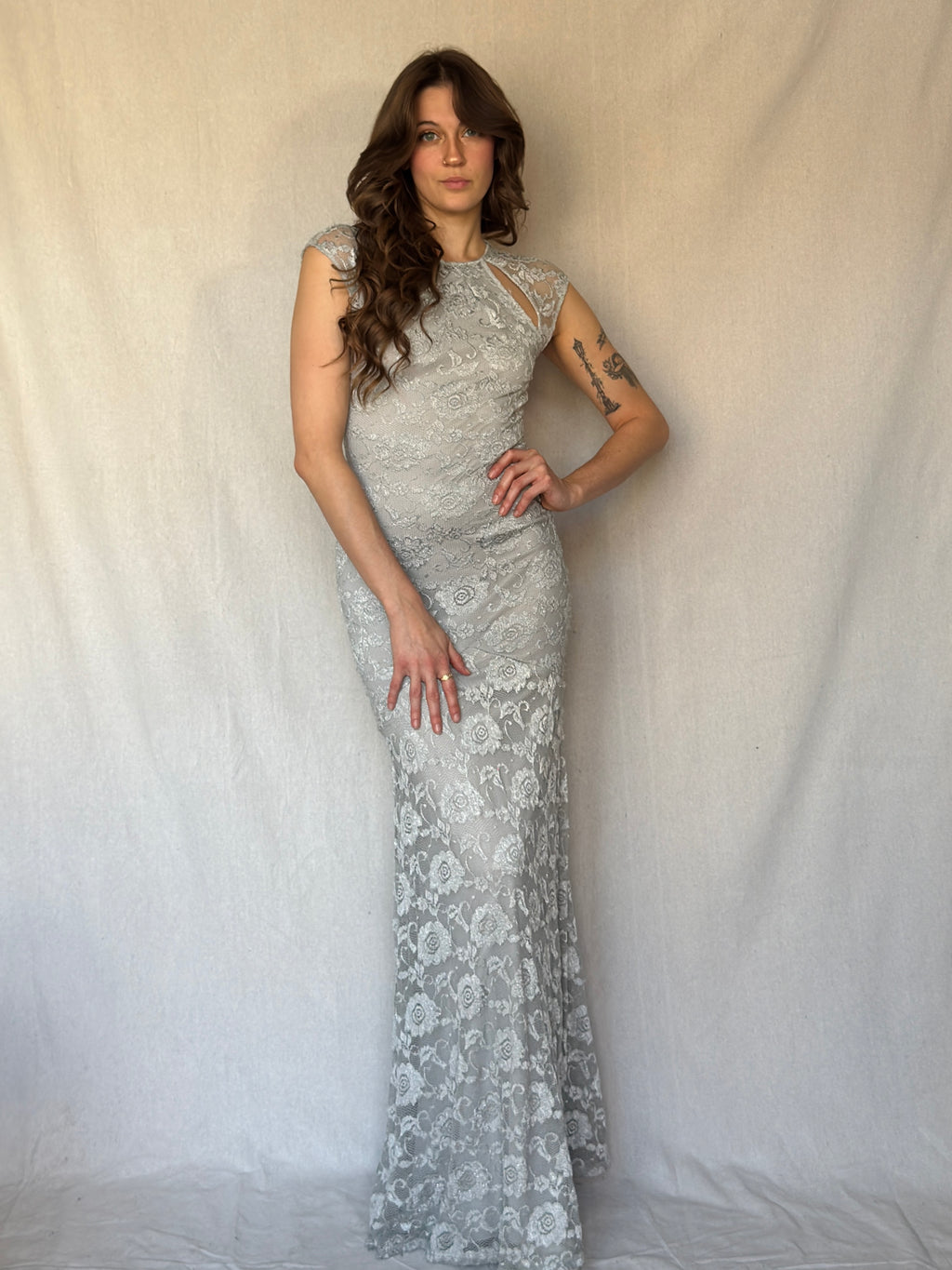 Y2K Silver Lace Mermaid Dress
