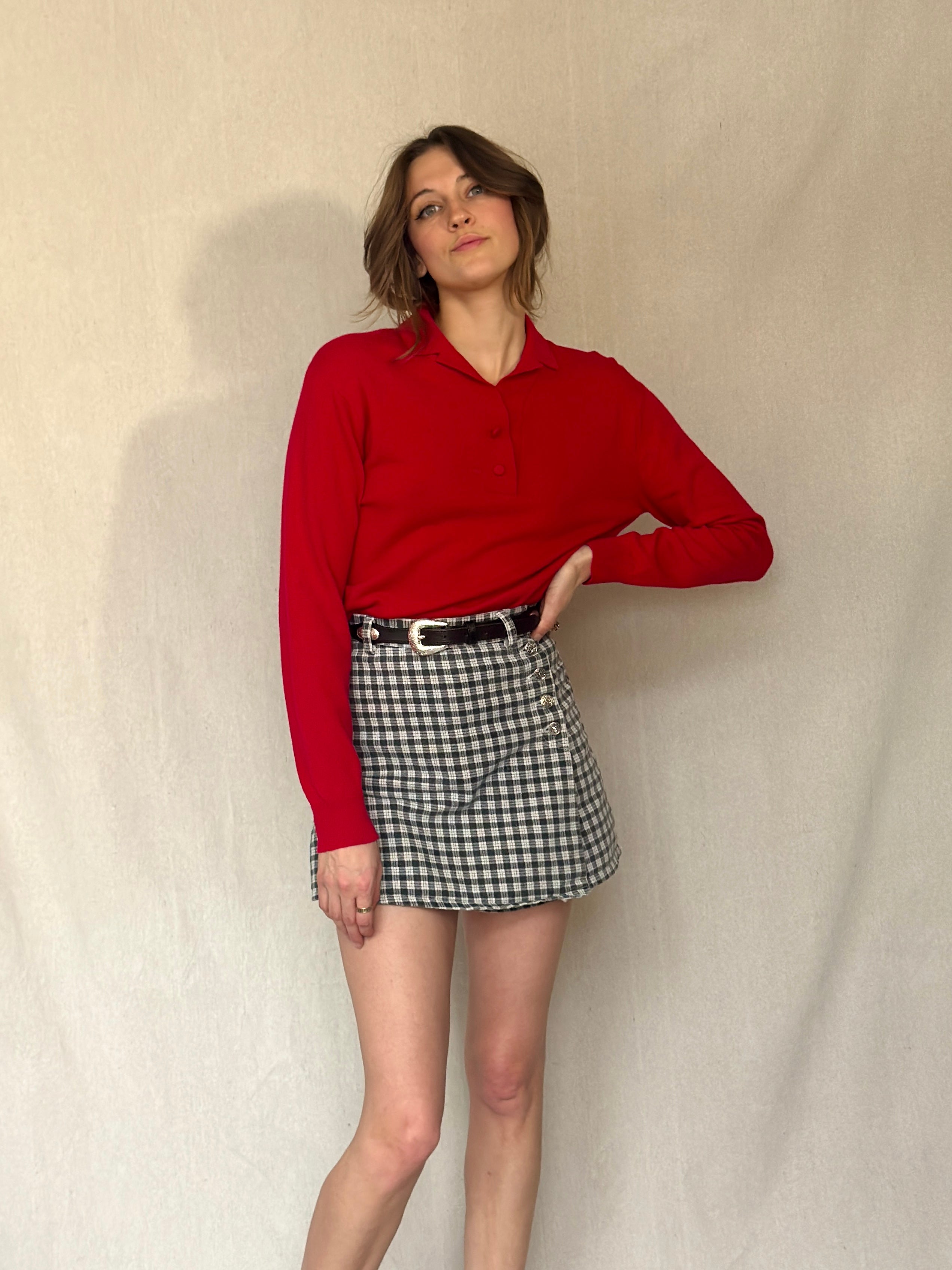 60s Red Cashmere Collared Sweater