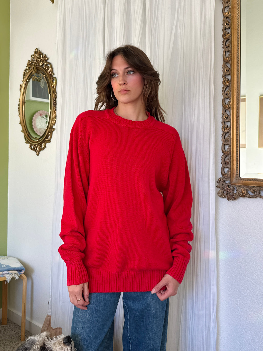 90s Red Cotton Pullover Sweater