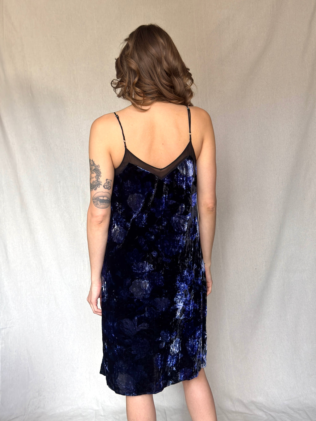 Y2K Crushed Velvet Floral Slip Dress