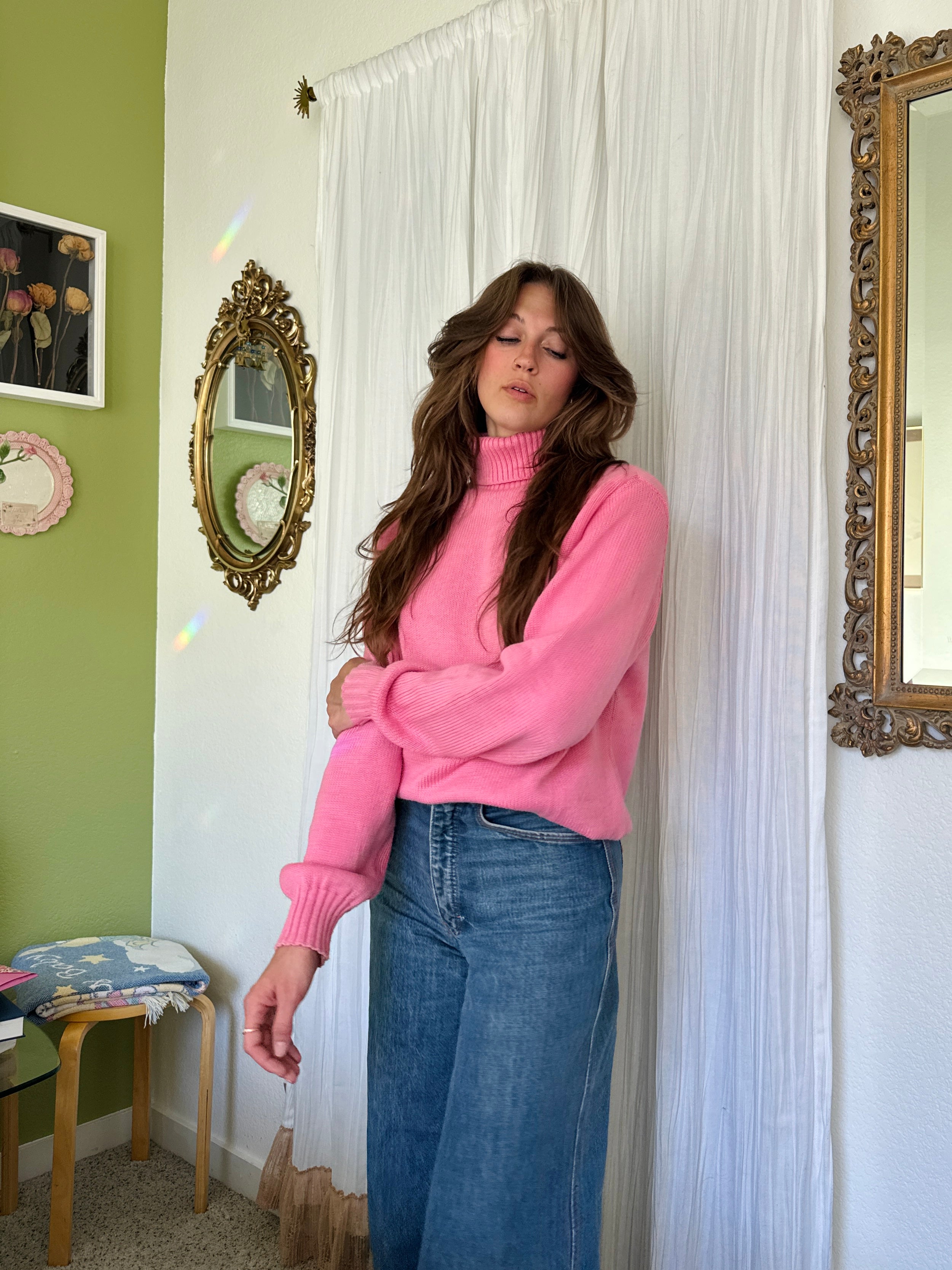 80s Barbie Pink Cotton Turtleneck Sweater