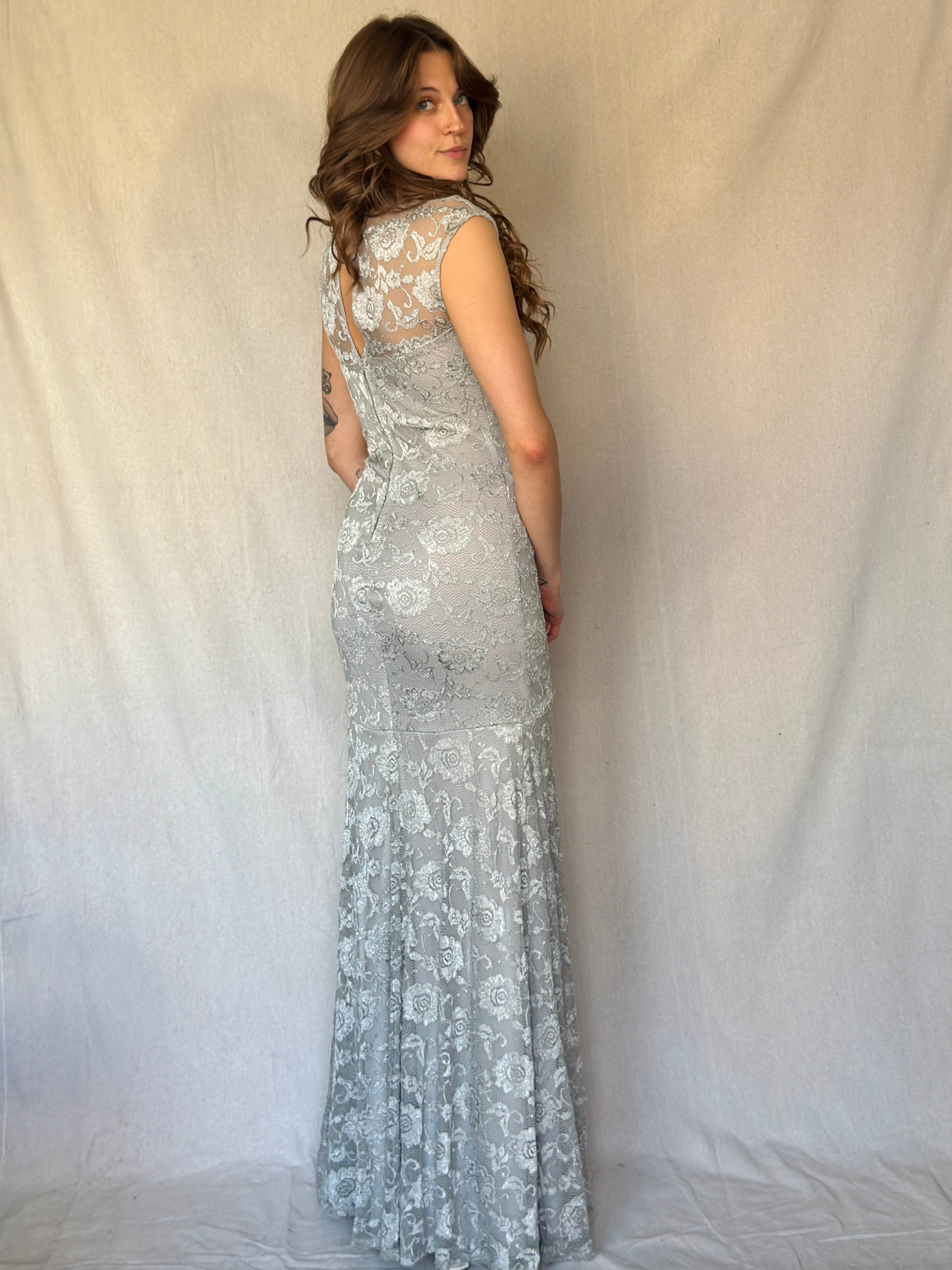 Y2K Silver Lace Mermaid Dress