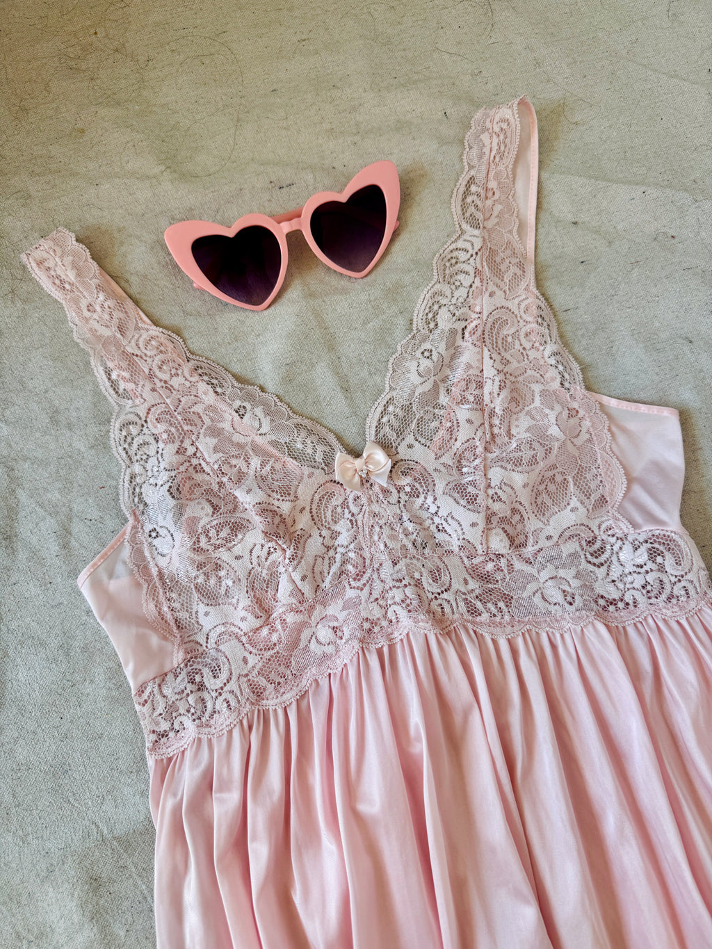 90s Baby Pink Nylon Lace Slip Dress