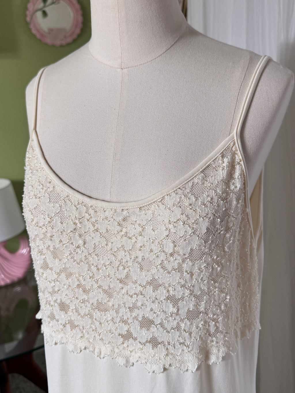 90s Cream Lace Scoop Neck Backless Whimsygoth Maxi Dress