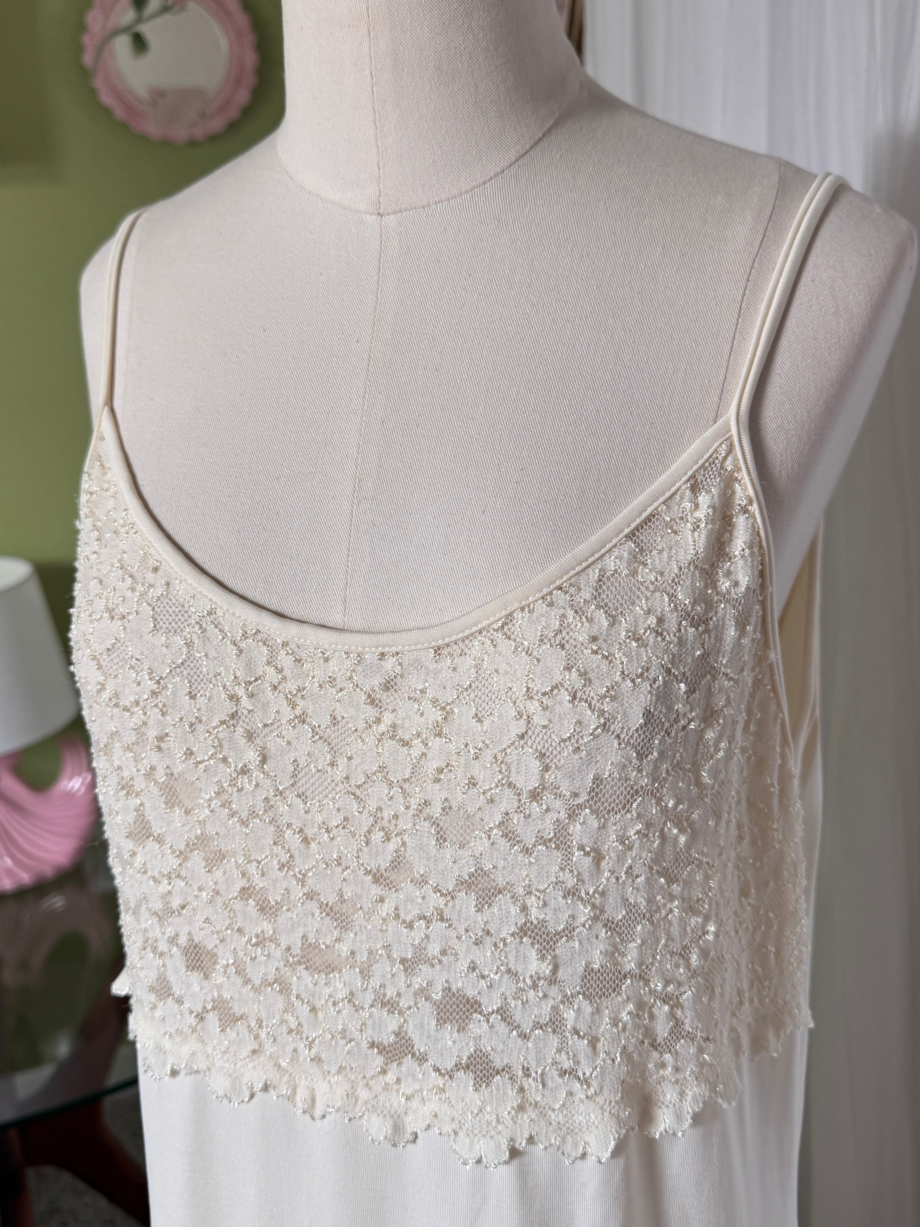 90s Cream Lace Scoop Neck Backless Whimsygoth Maxi Dress