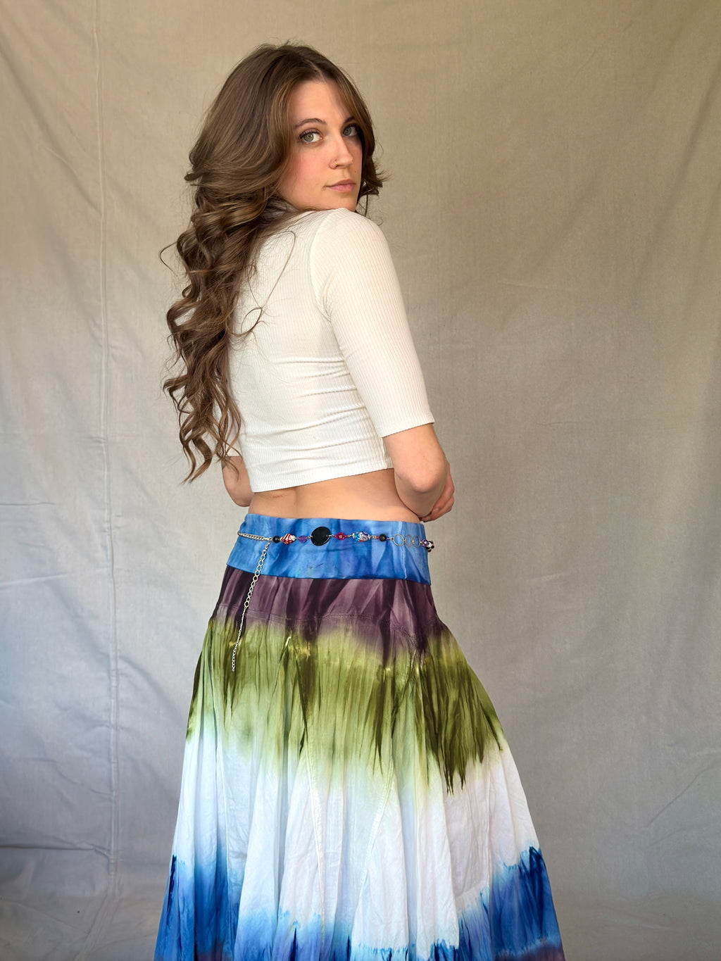 Vintage Flowy Tie Dye Midi Skirt