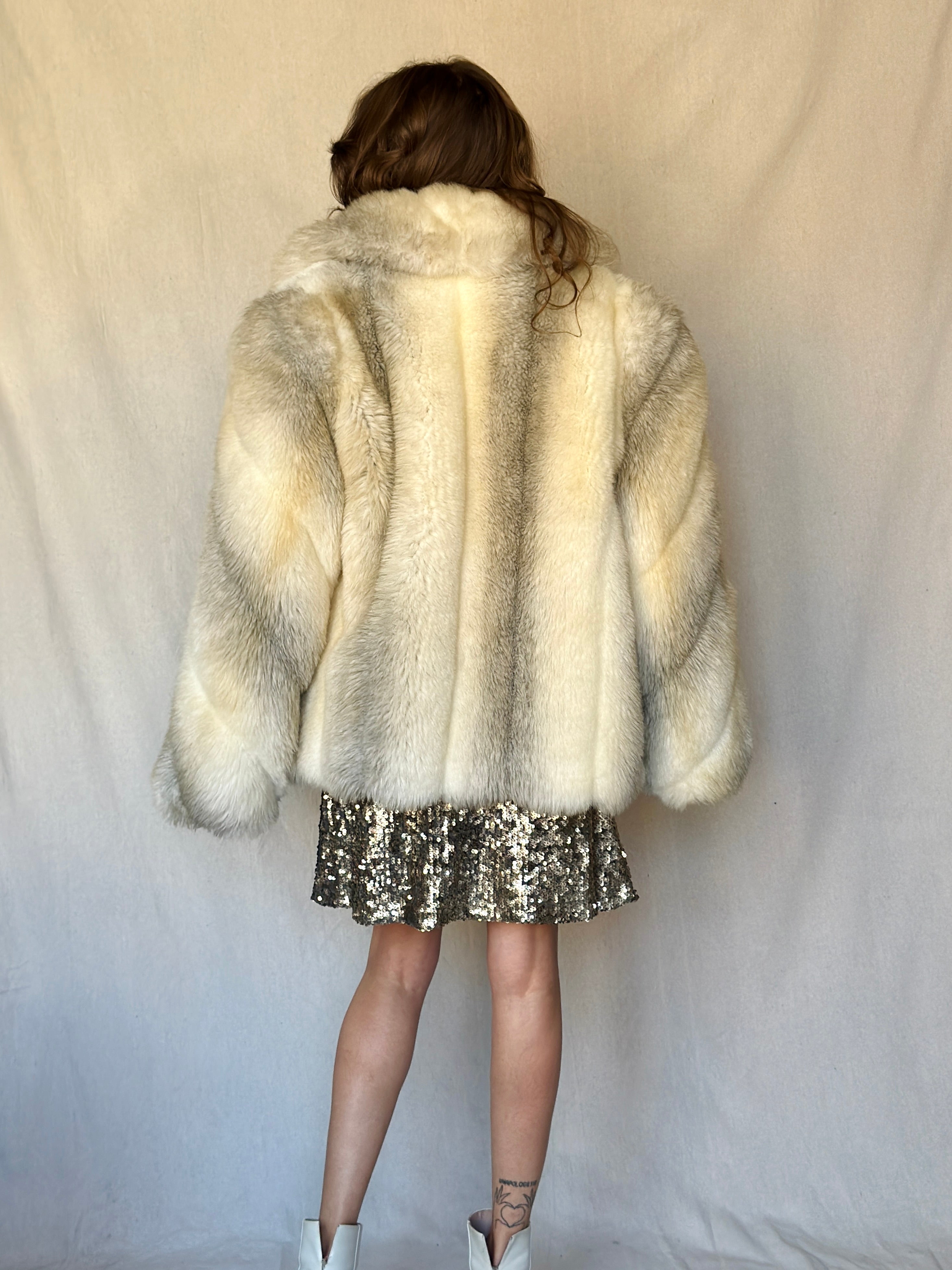 70s Salt and Pepper Faux Fur Old Money Coat
