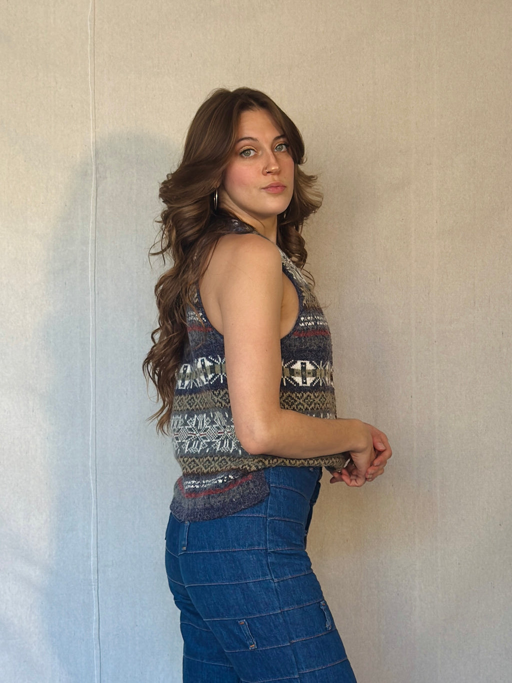 80s Fuzzy Button Up Sweater Vest