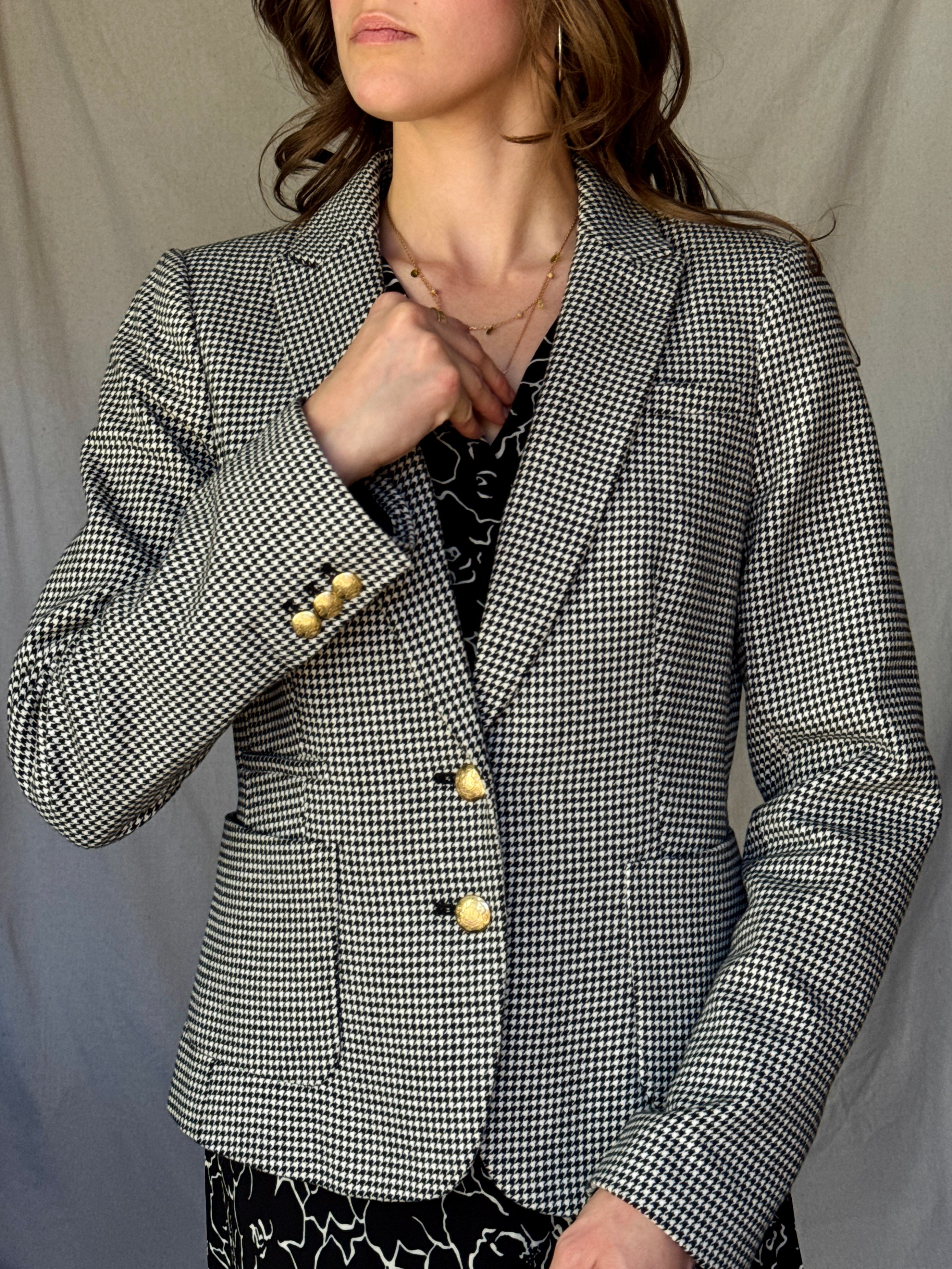 Black & White Houndstooth Cotton Blazer (Modern)