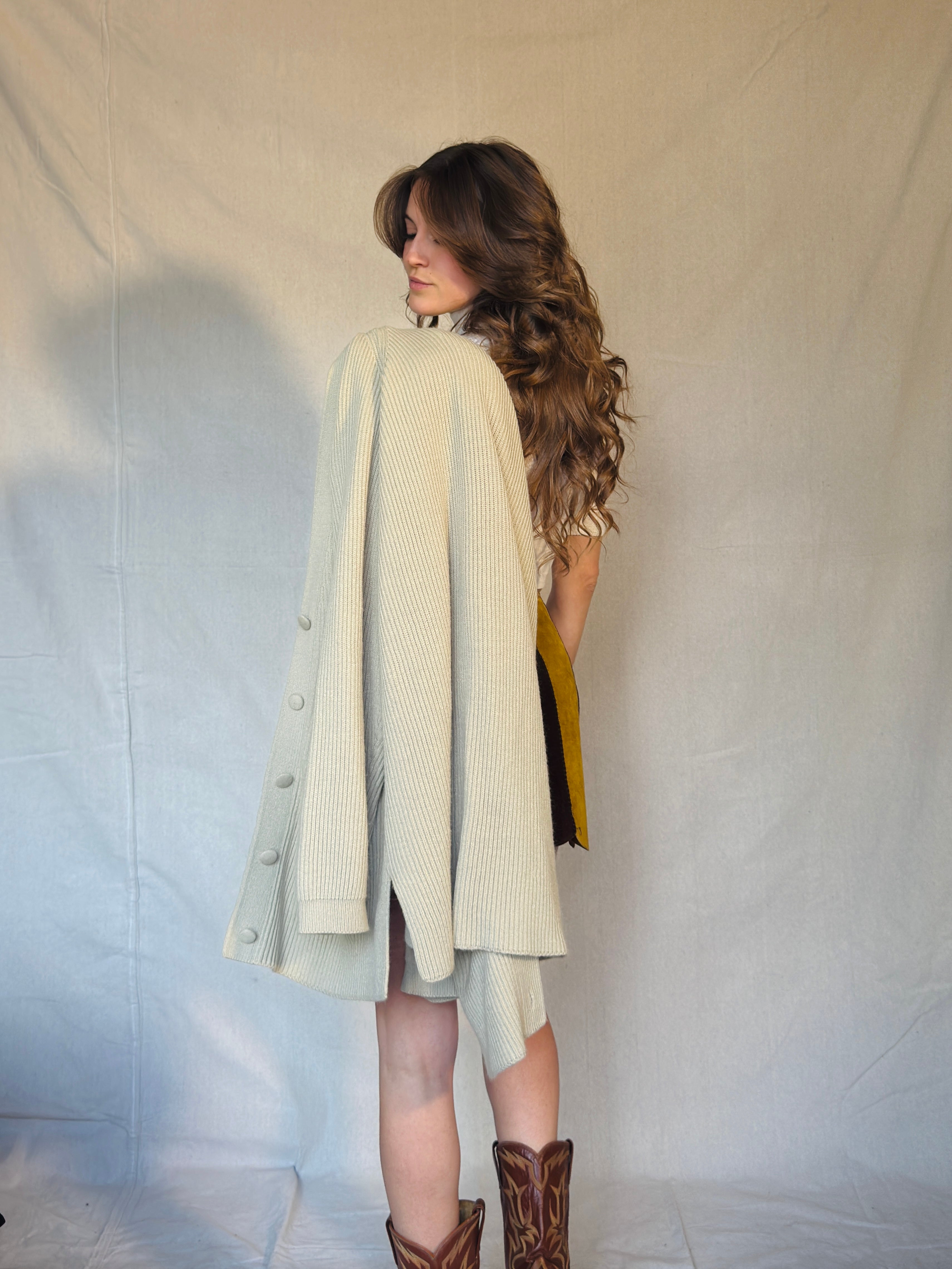 Y2K Light Beige Preppy Ribbed Cardigan Sweater