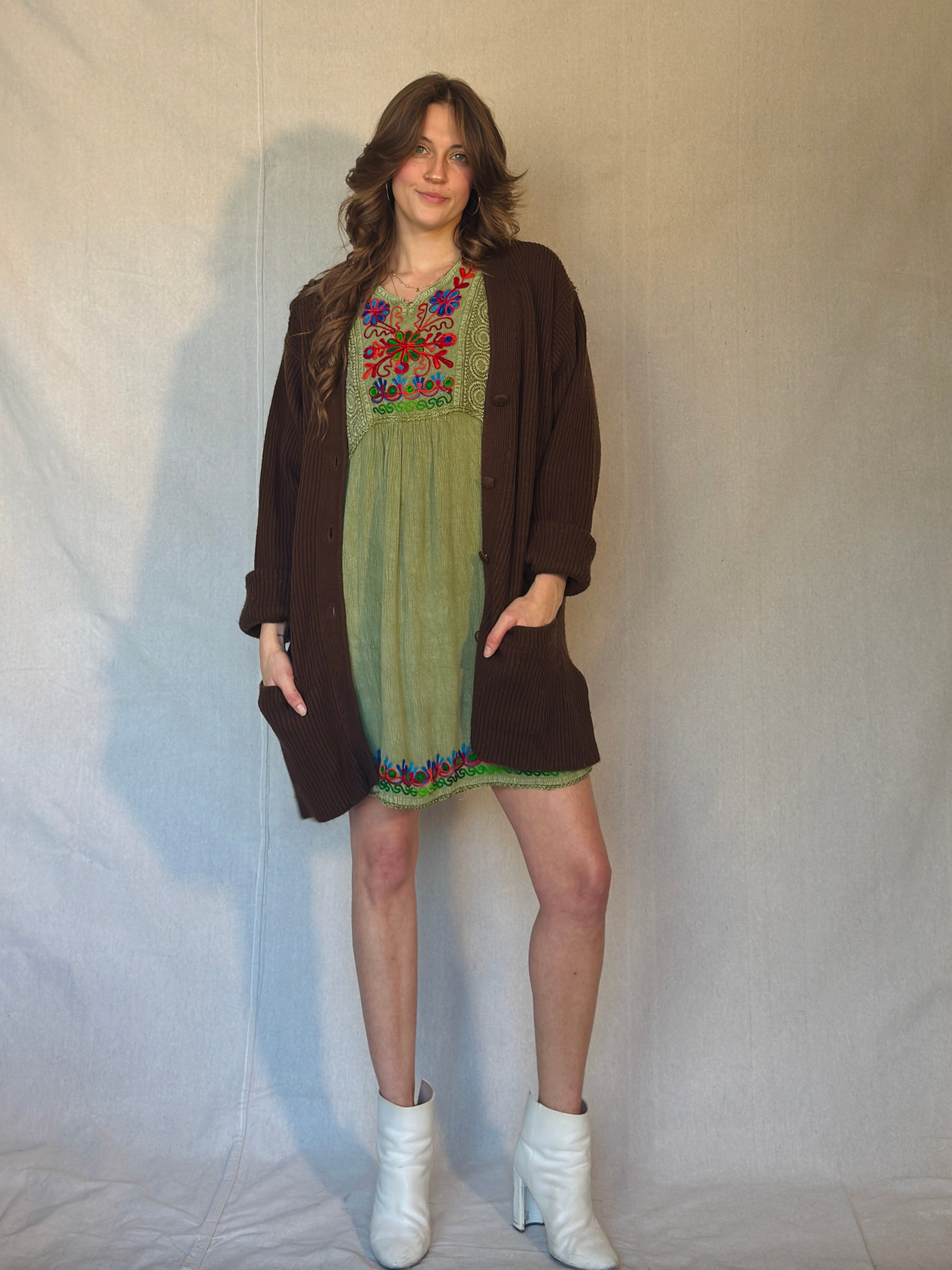 Green Embroidered Peasant Blouse