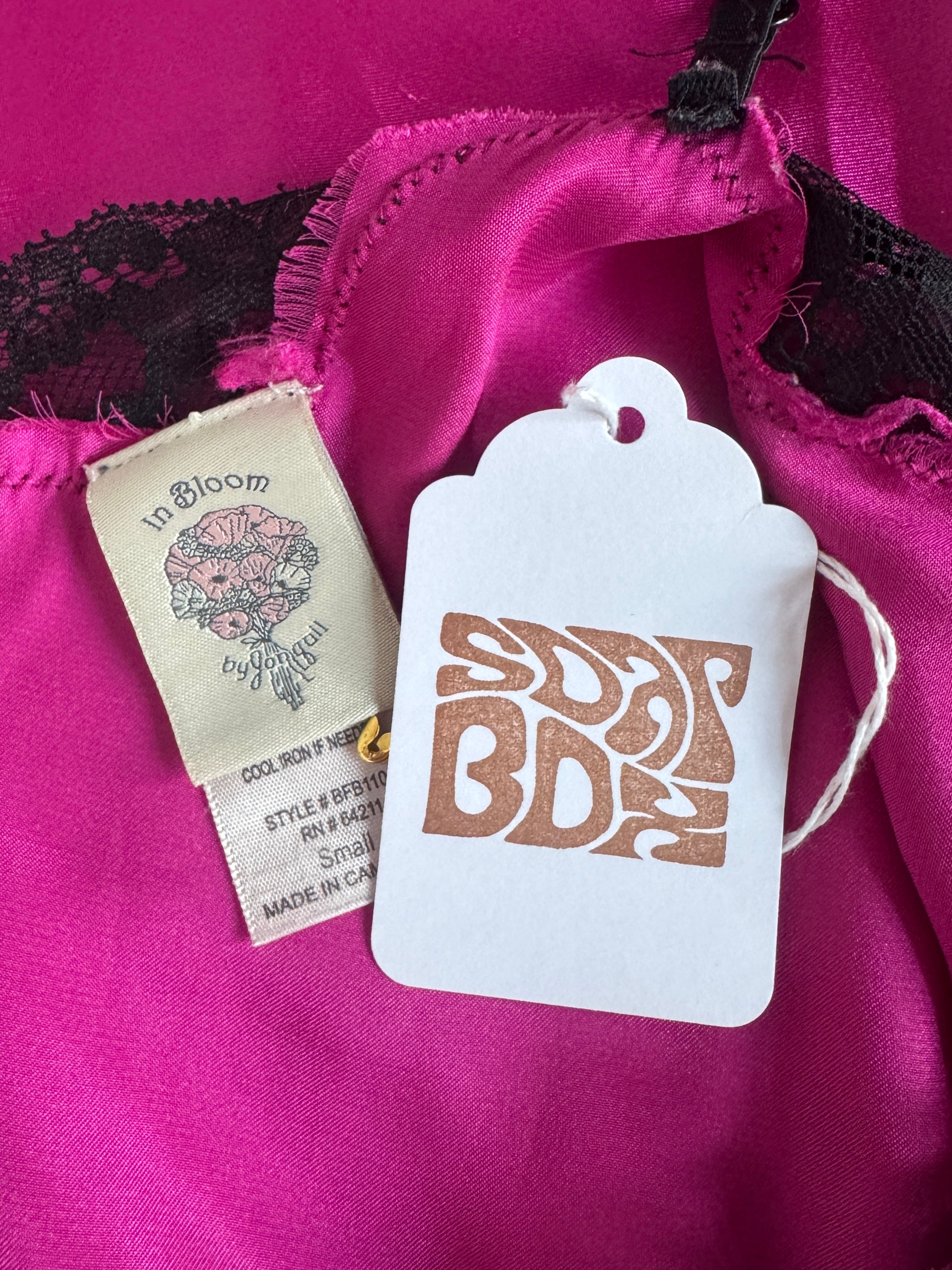 Y2K Hot Pink Black Lace Satin Slip Dress