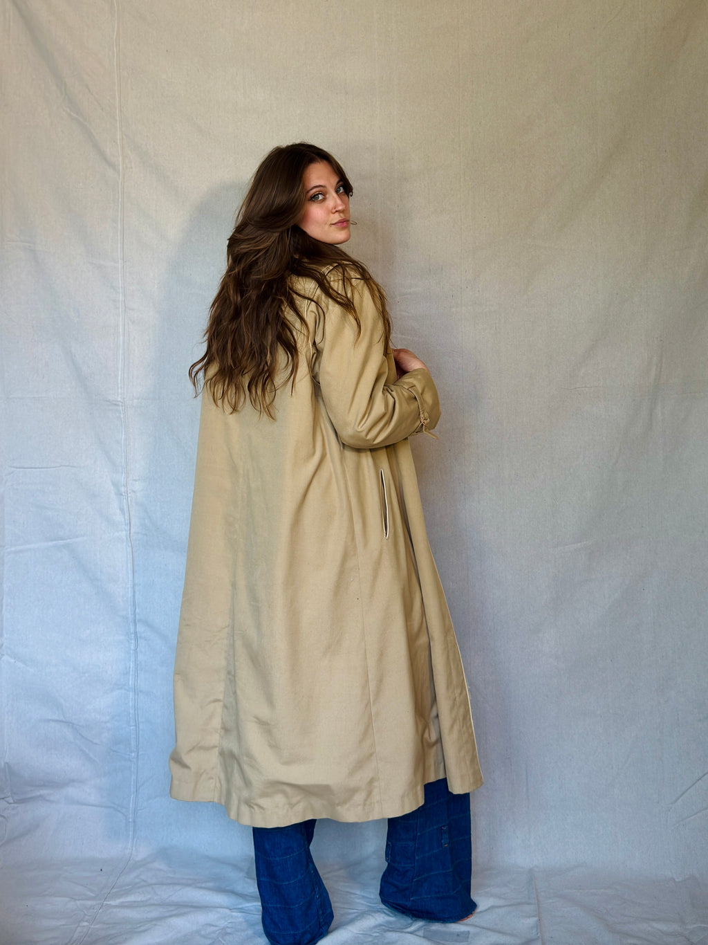 70s Tan Faux Shearling Trench Coat