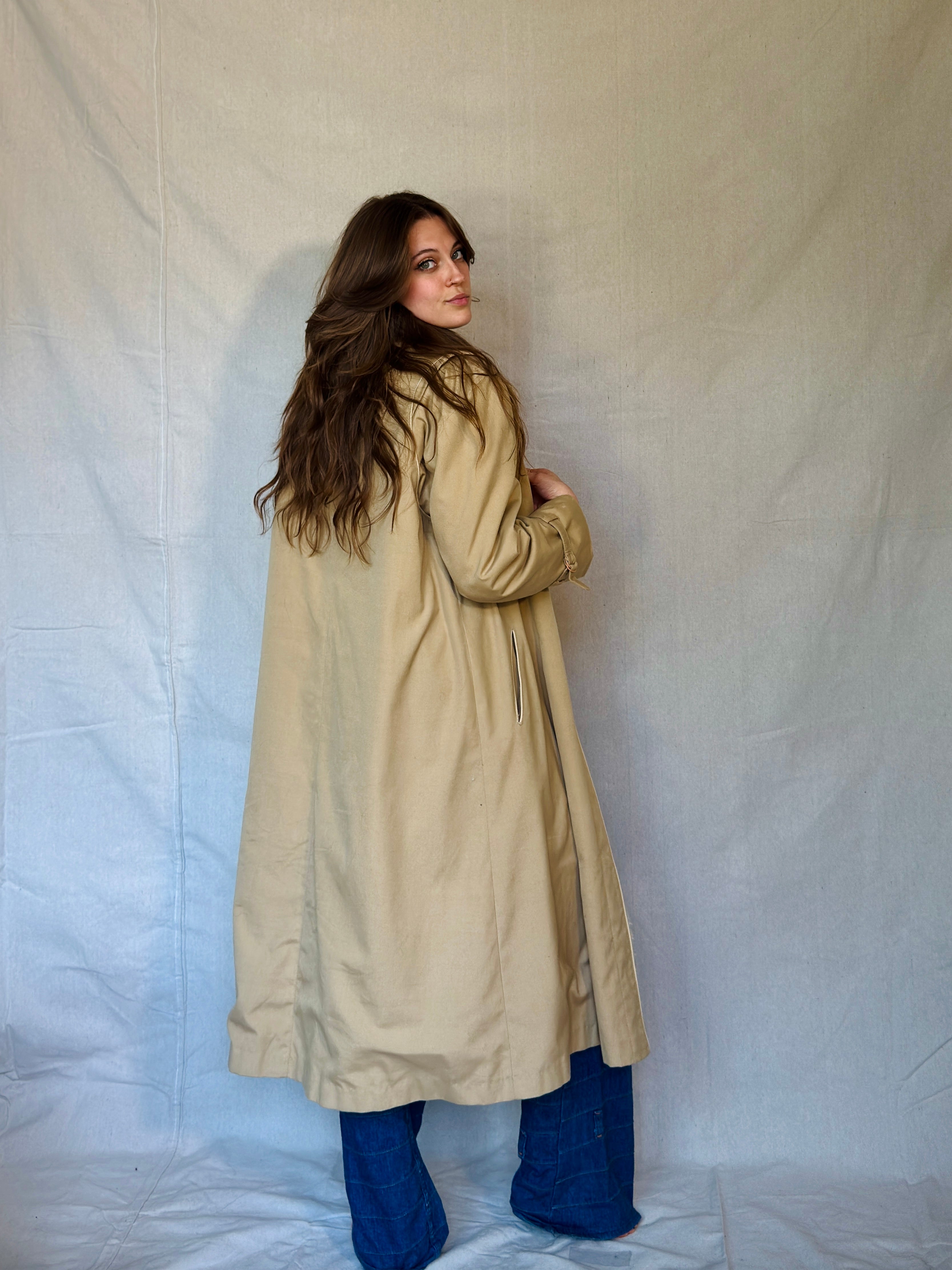 70s Tan Faux Shearling Trench Coat