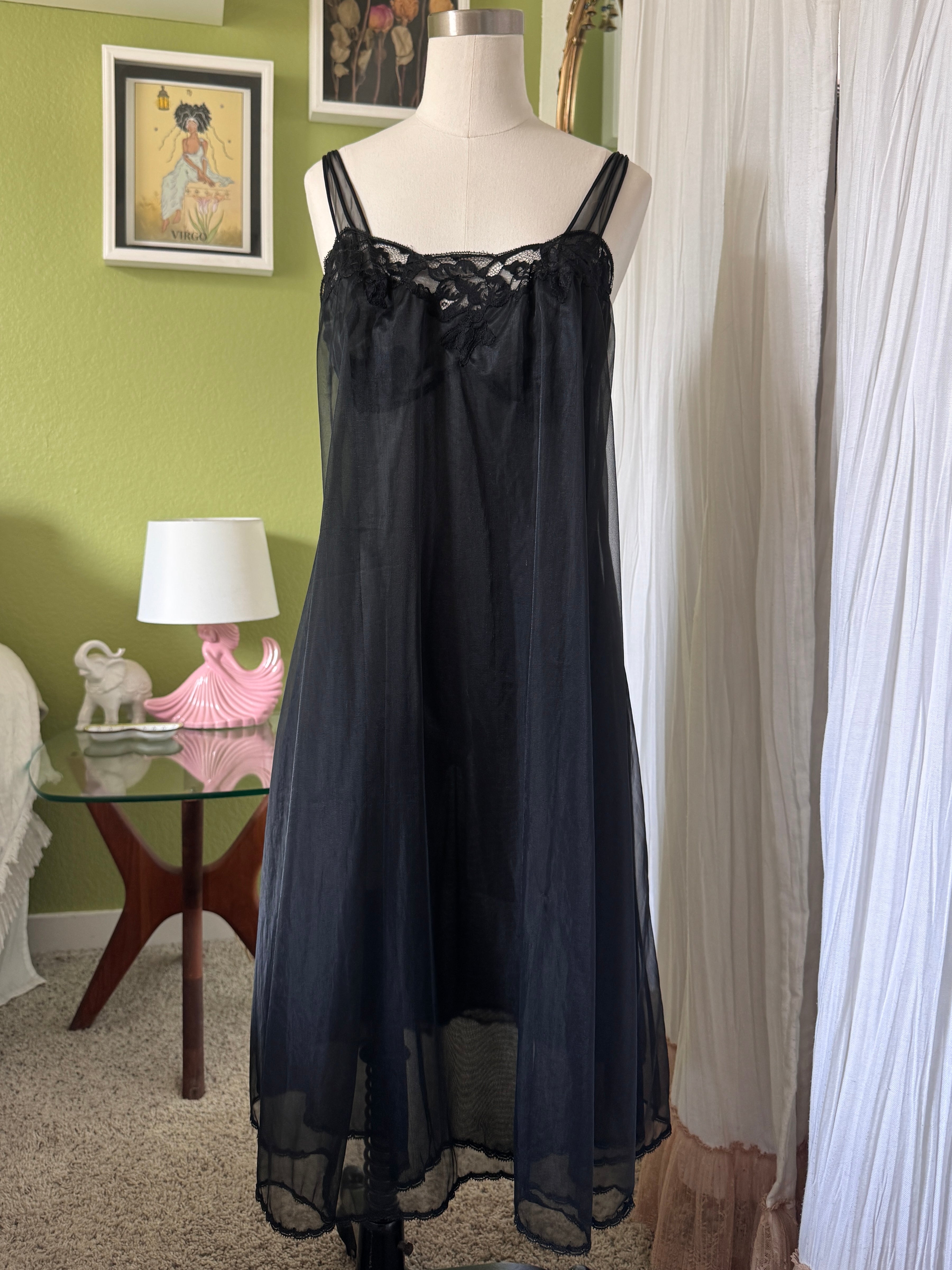 60s Sheer Black Nylon Negligee & Peignoir Set