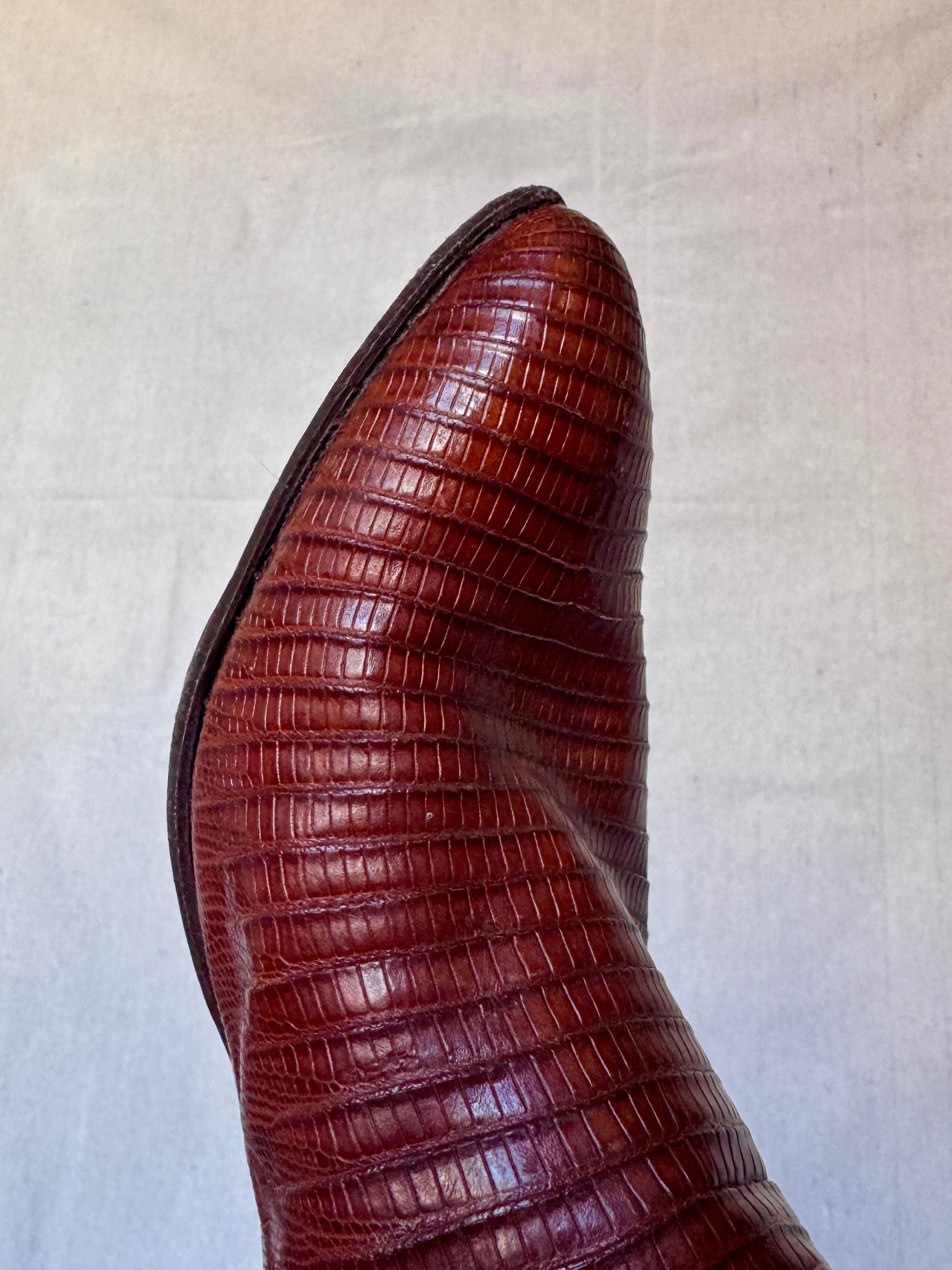 Vintage Brown Lizard Leather Stitched Tony Lama Cowboy Boots