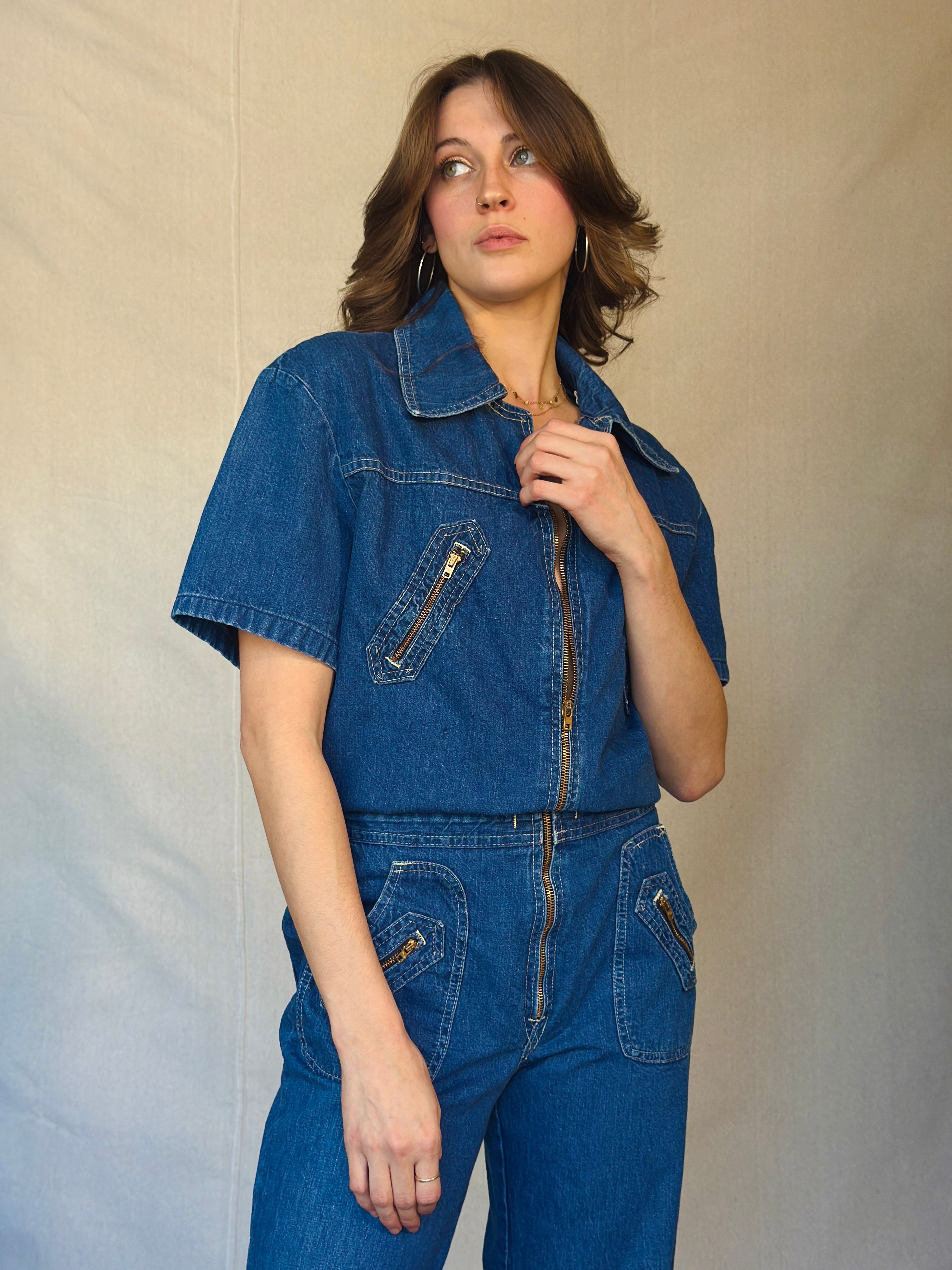 70s Vintage Denim Bell Bottom Jumpsuit