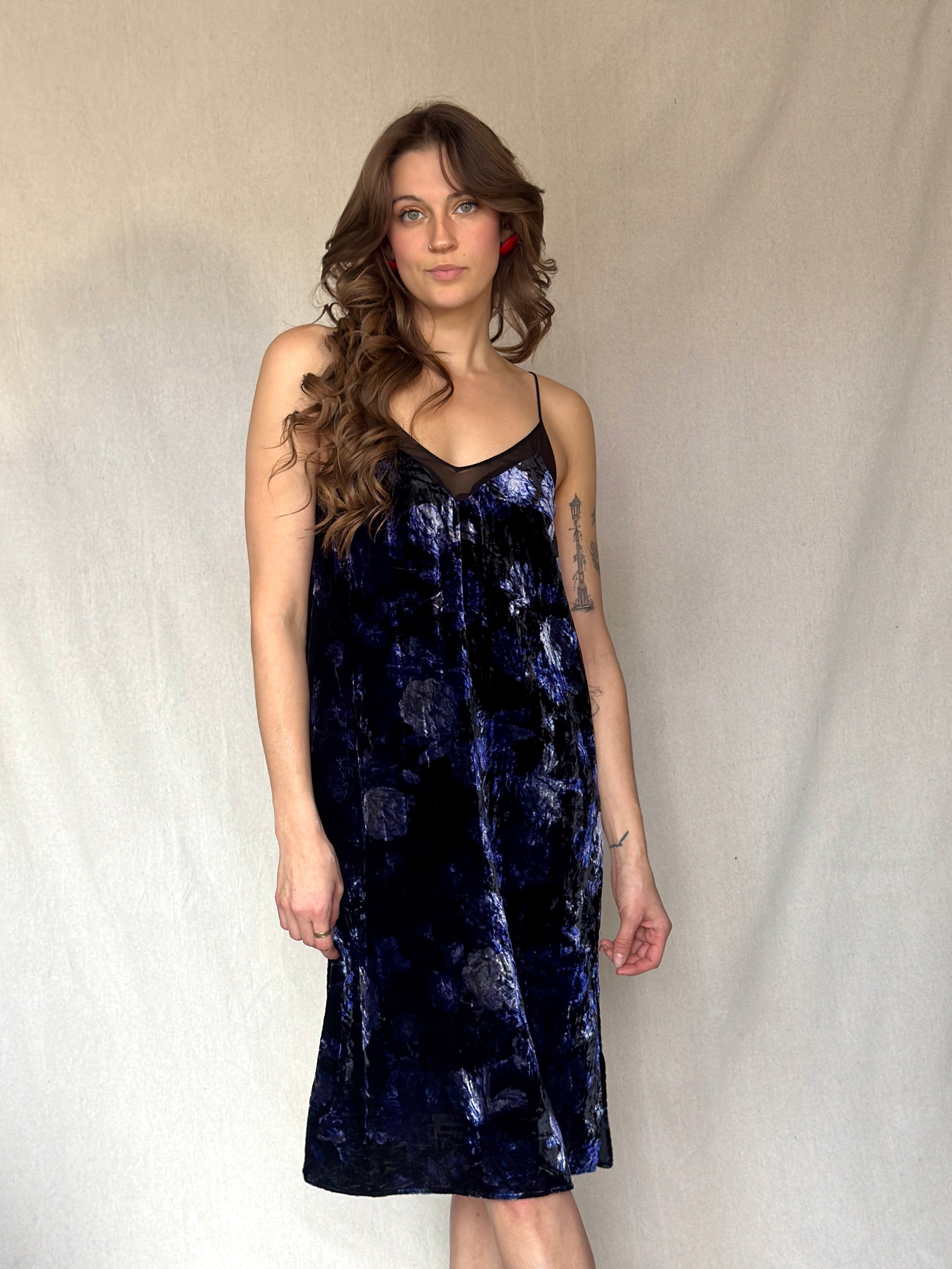 Y2K Crushed Velvet Floral Slip Dress