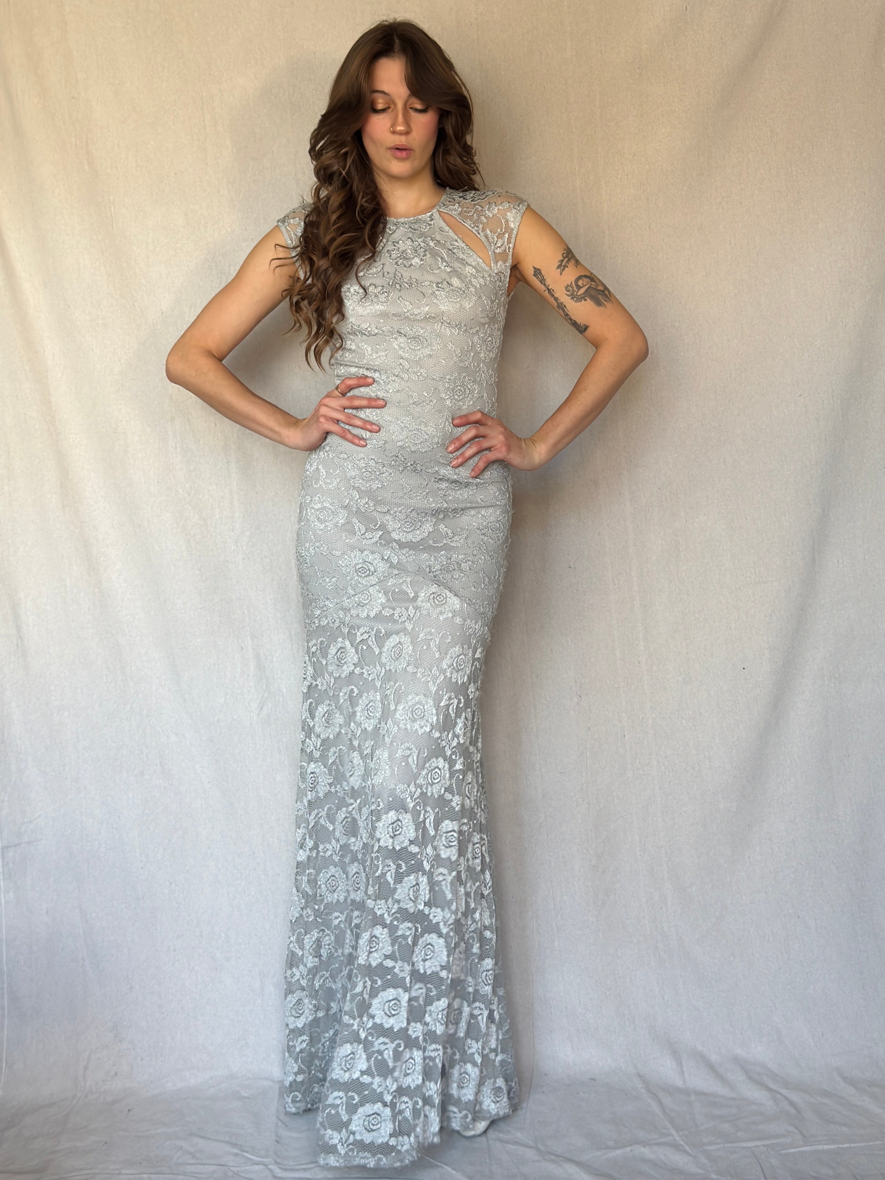 Y2K Silver Lace Mermaid Dress