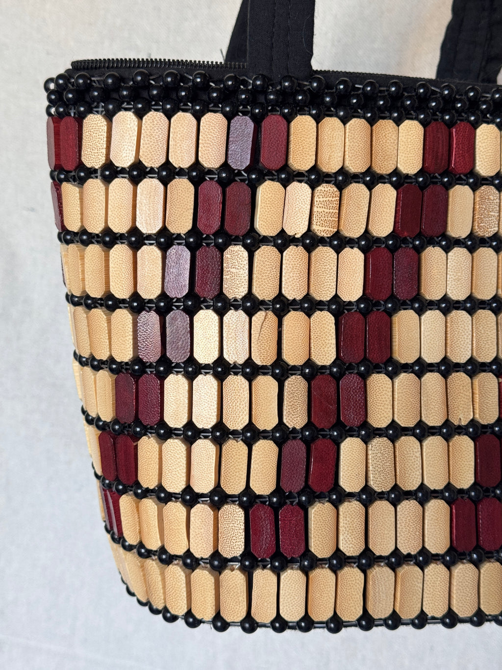 Vintage Wood Beaded Bucket Bag