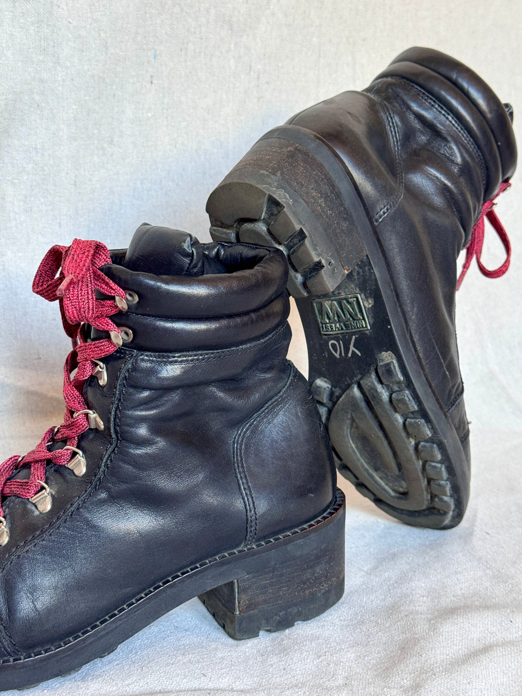 90s Nine West Black Leather Lace Up Combat Boots