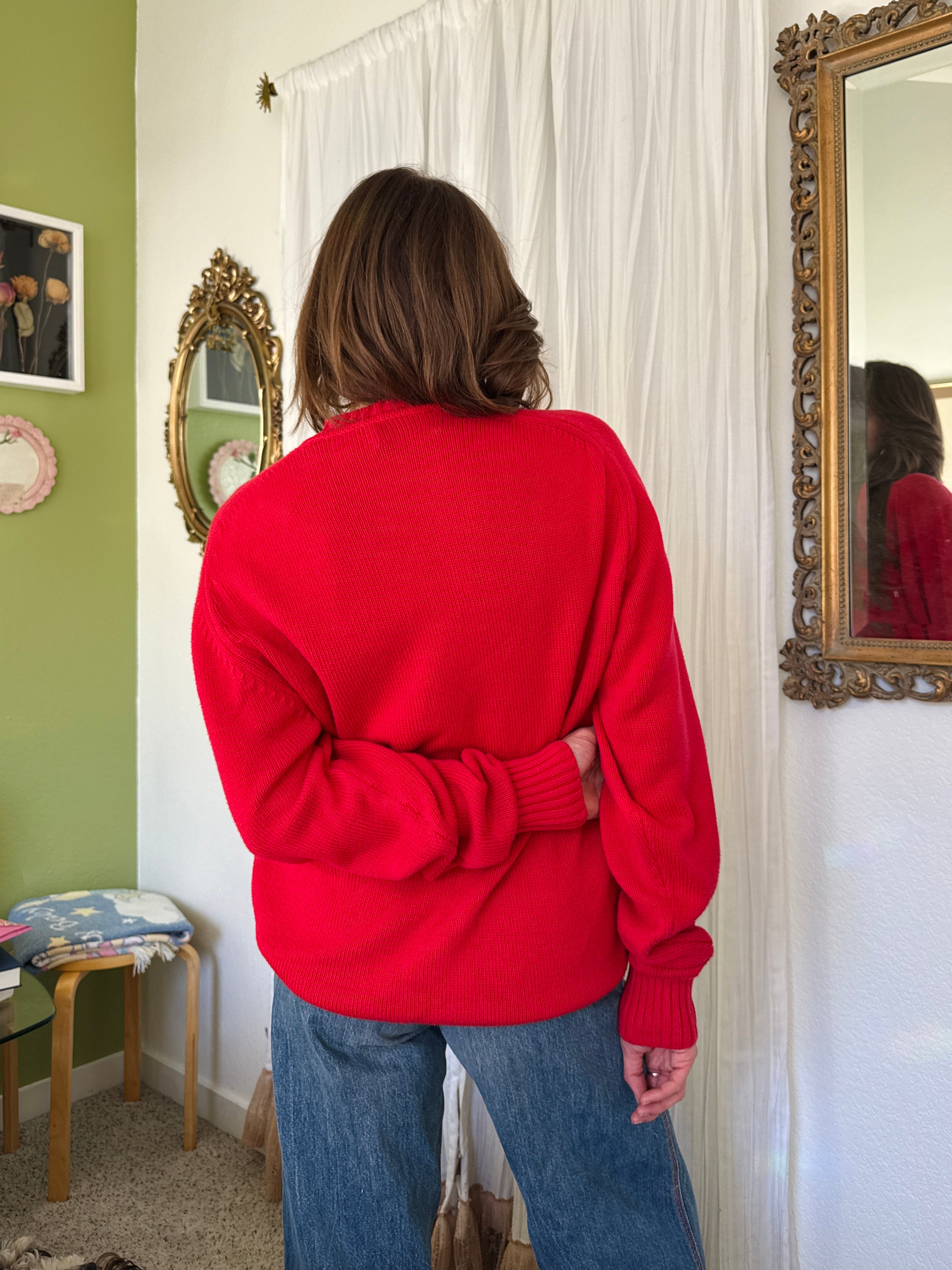 90s Red Cotton Pullover Sweater