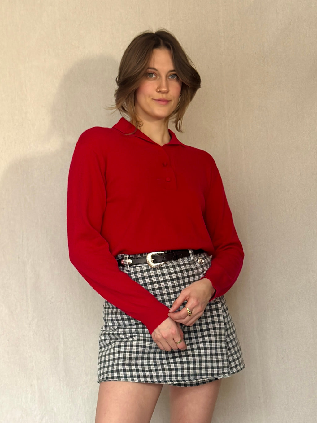 60s Red Cashmere Collared Sweater