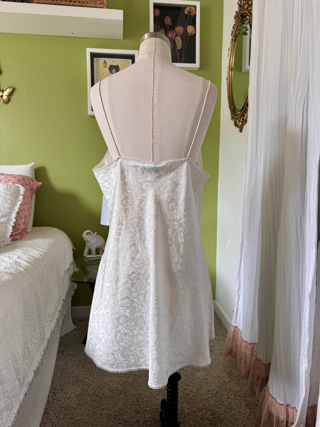 90s Ivory Satin Lace Jacquard Slip Dress