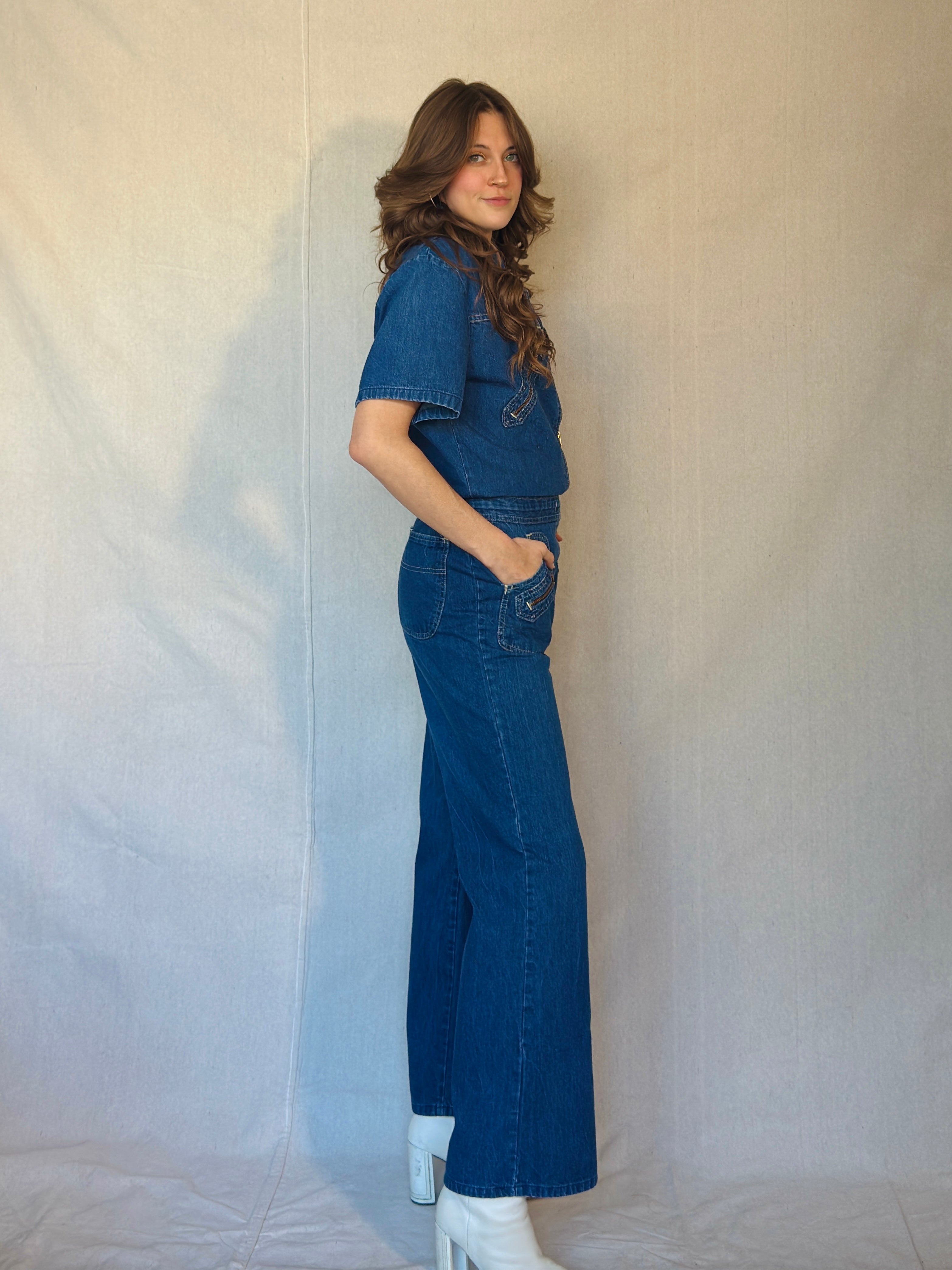 70s Vintage Denim Bell Bottom Jumpsuit