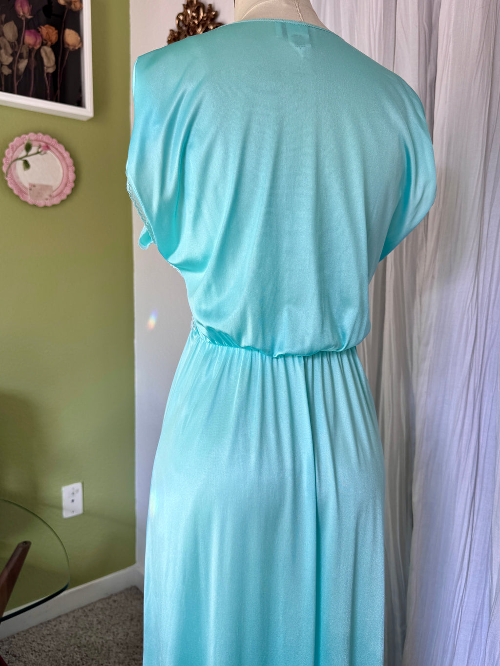 70s Turquoise Blue Nylon Neglige & Peignoir Set