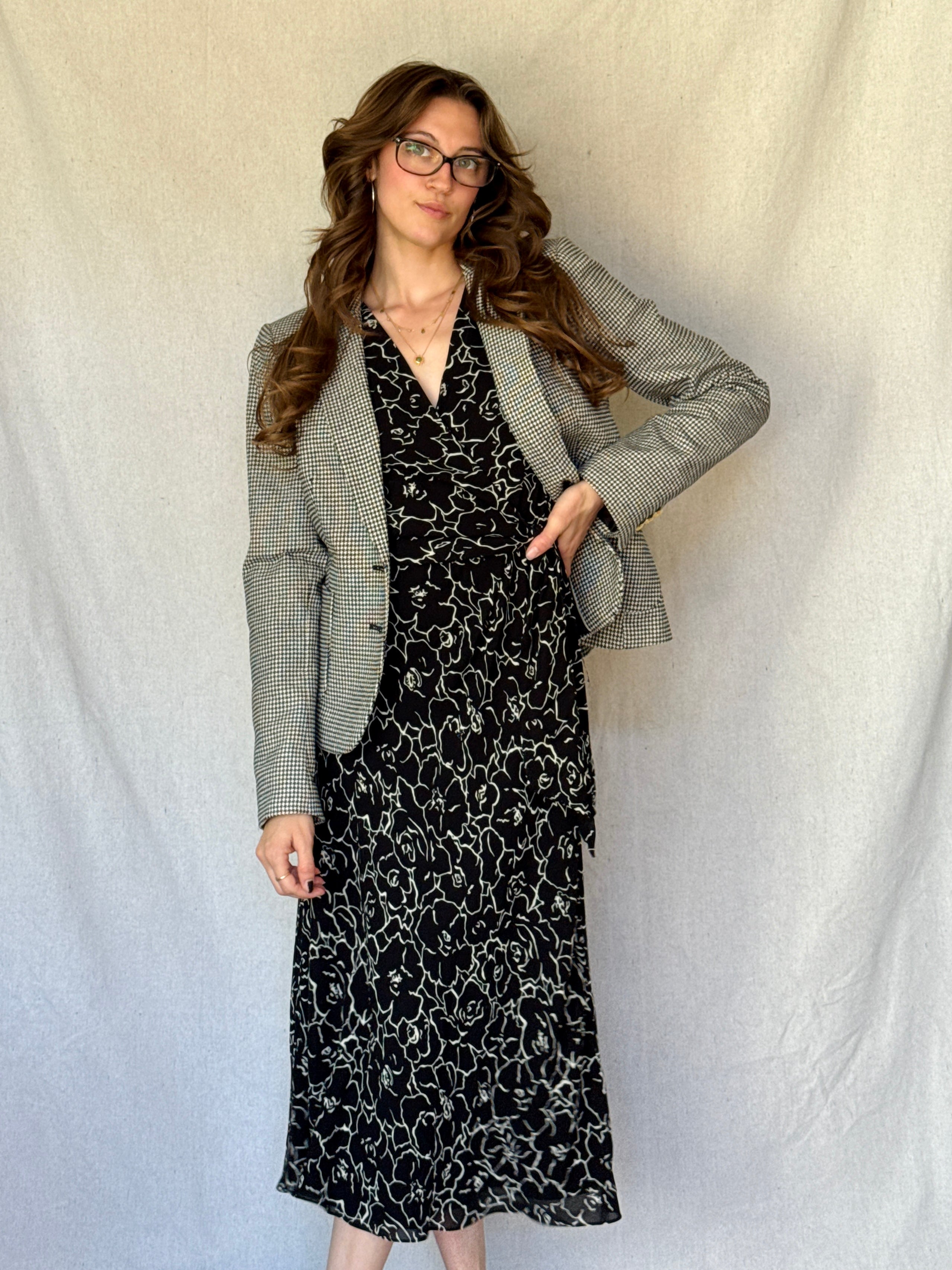 Black & White Houndstooth Cotton Blazer (Modern)
