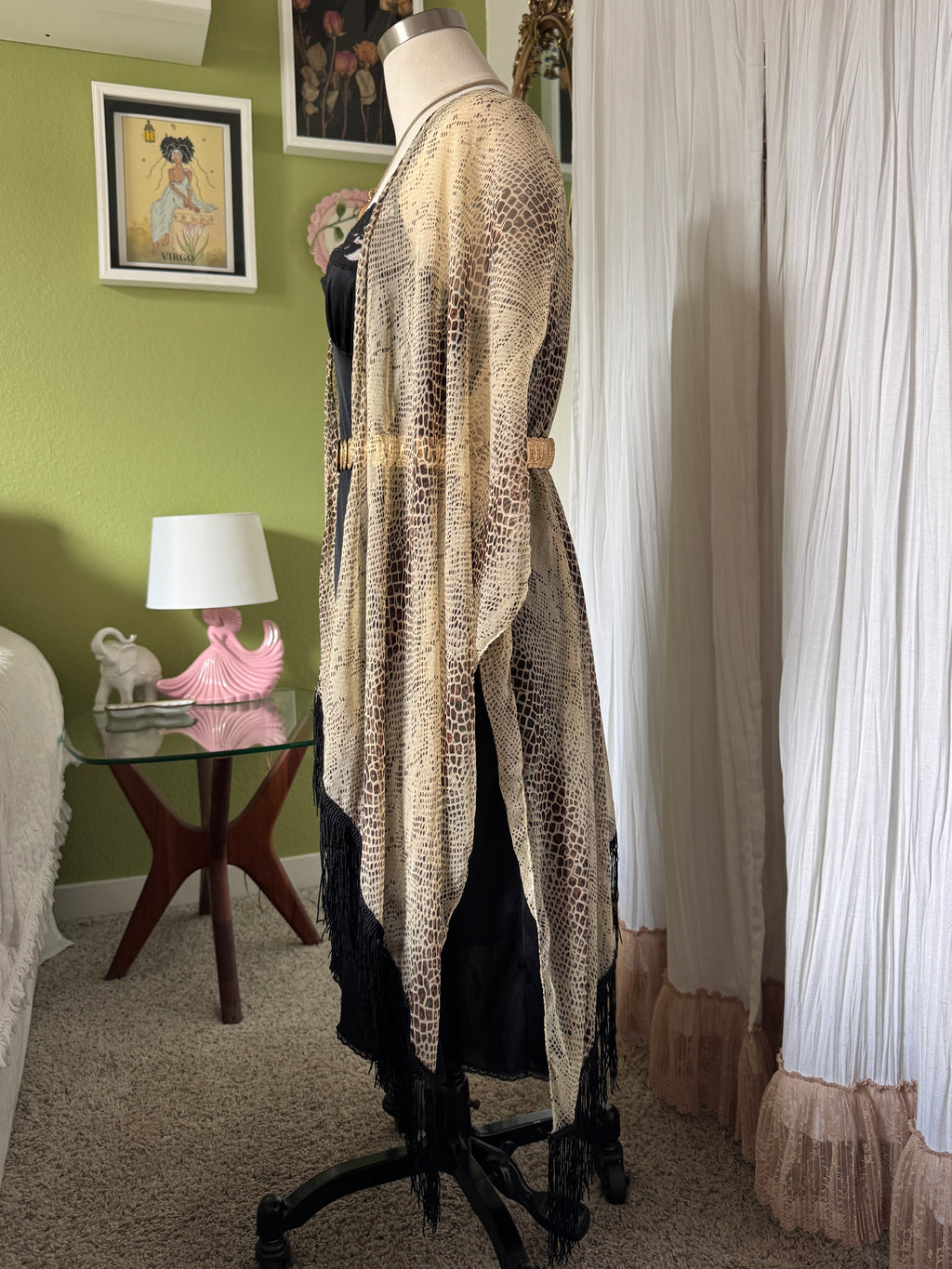 Snakeskin Print Sheer Fringe Kimono/Wrap (Modern)