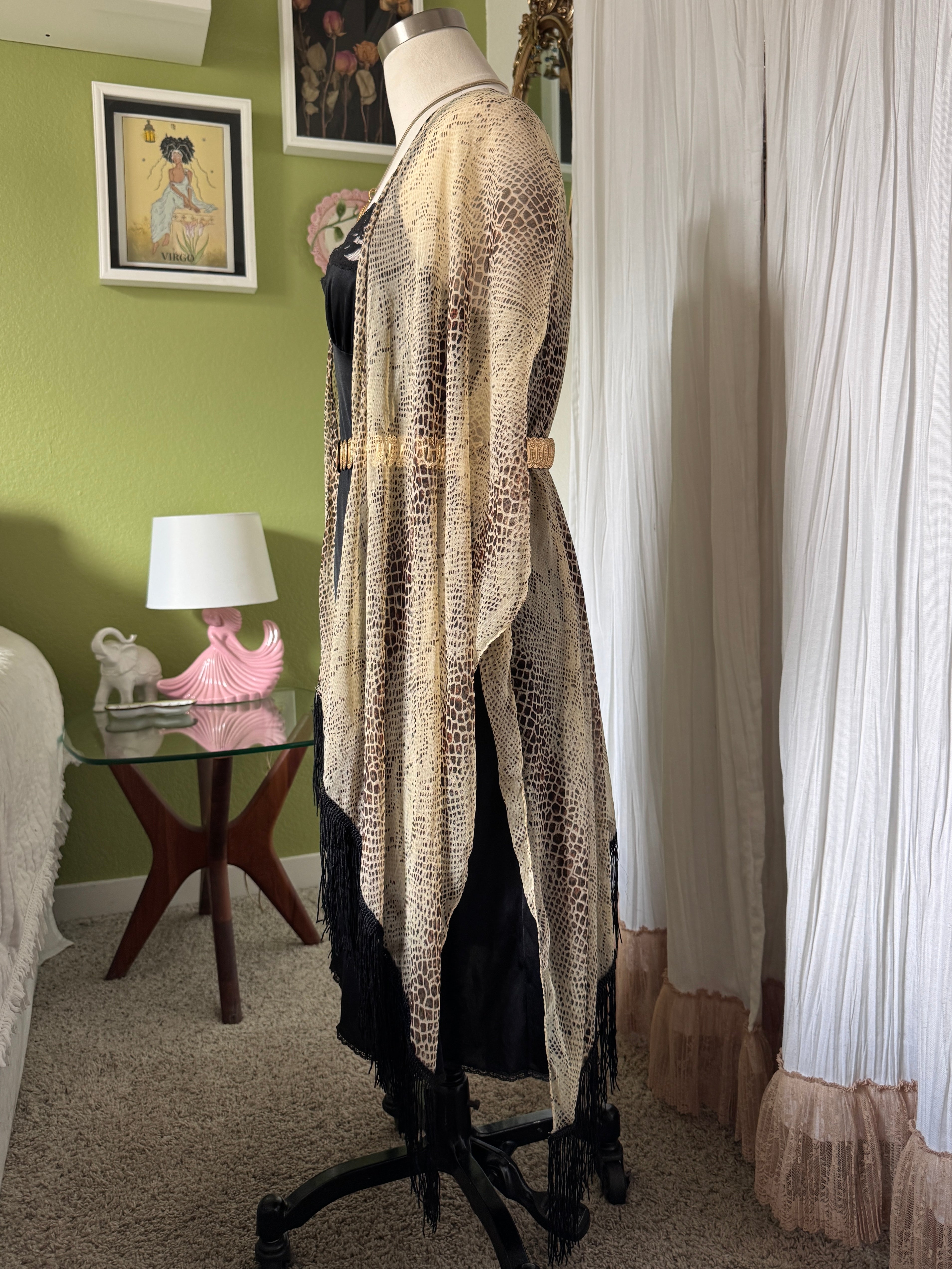 Snakeskin Print Sheer Fringe Kimono/Wrap (Modern)