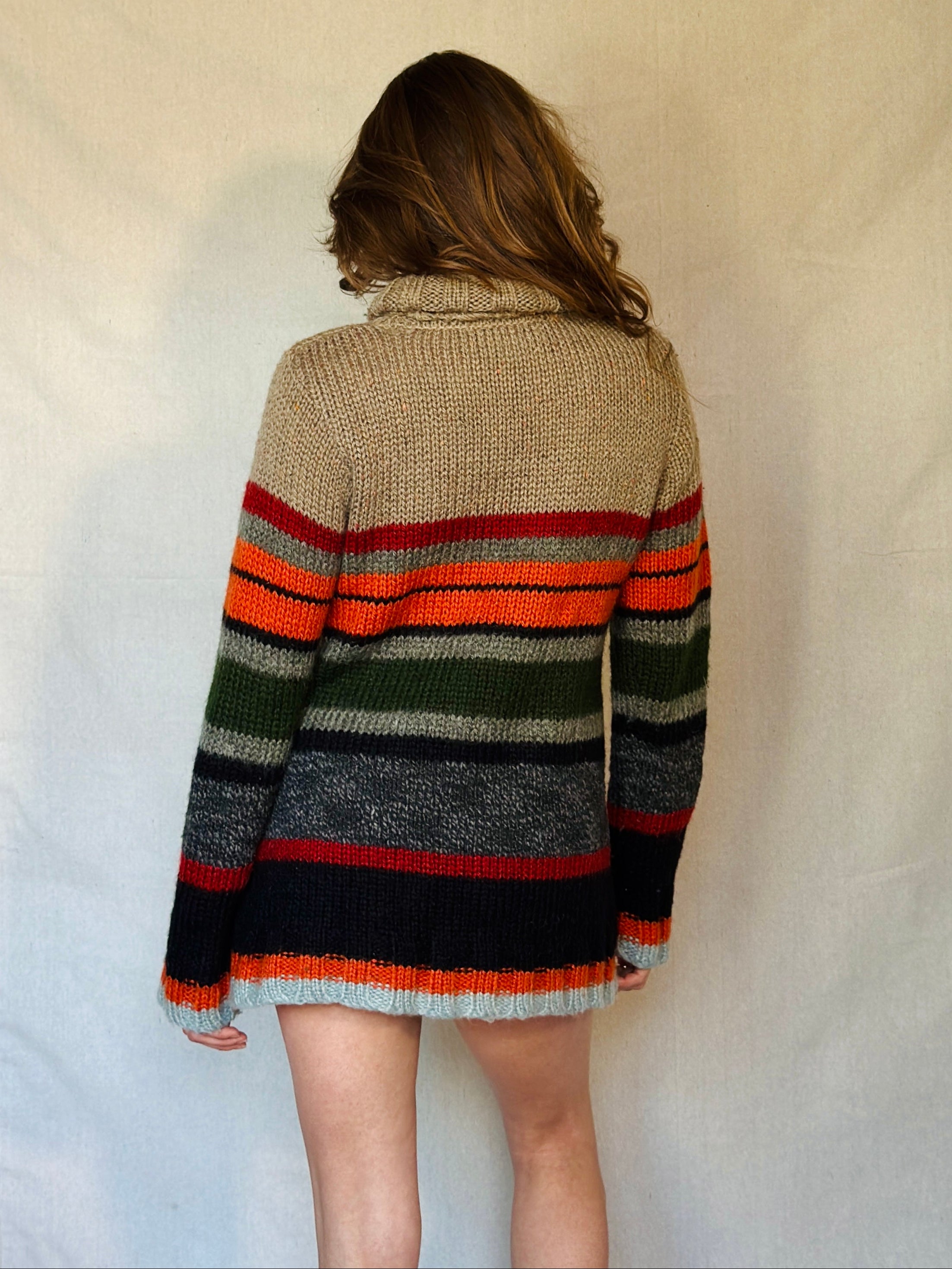 Y2K Free People Striped Wool Knit Mini Sweater Dress