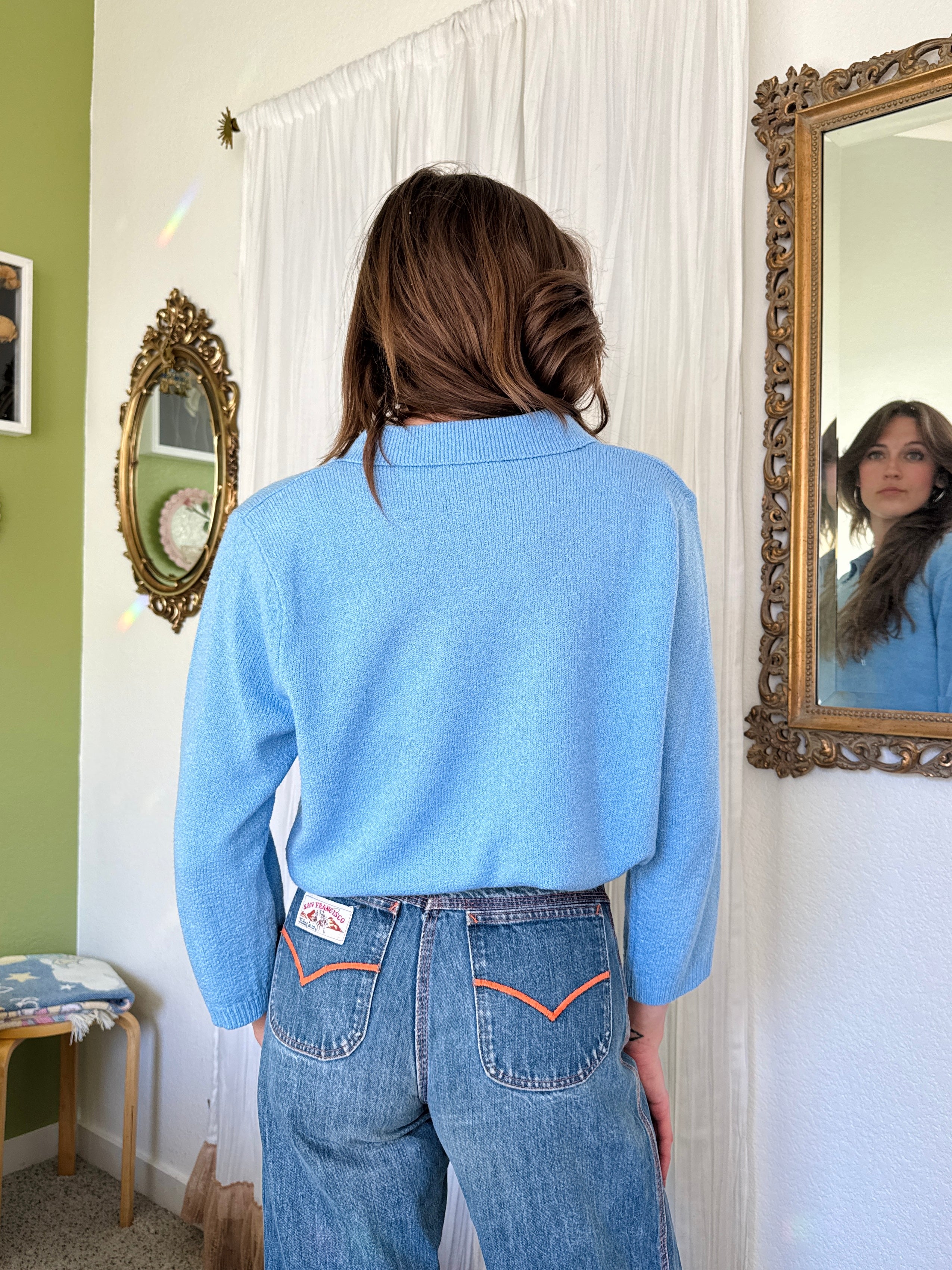 90s Robins Egg Blue Collared Sweater