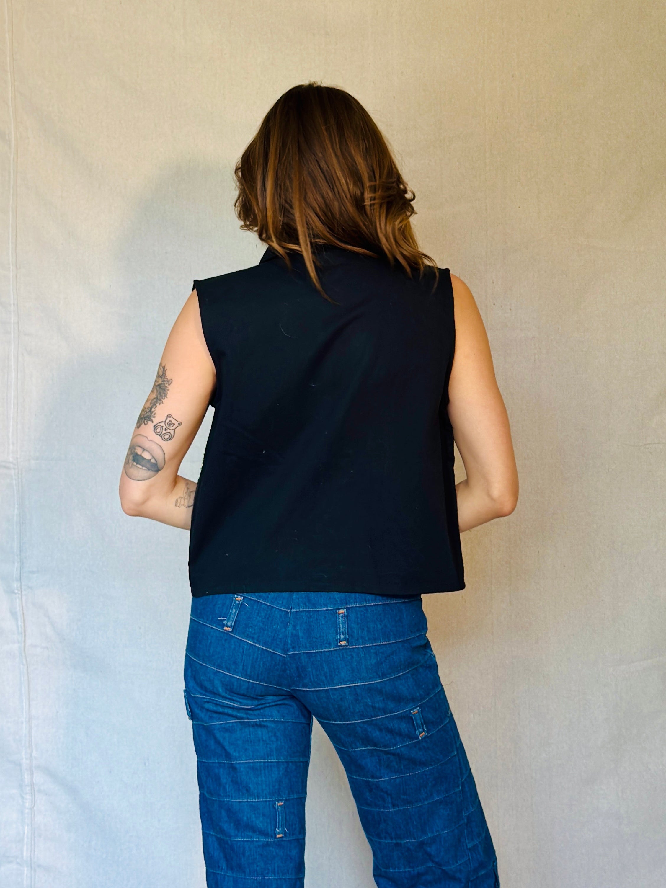 90s Black Fall Patchwork Button Up Vest