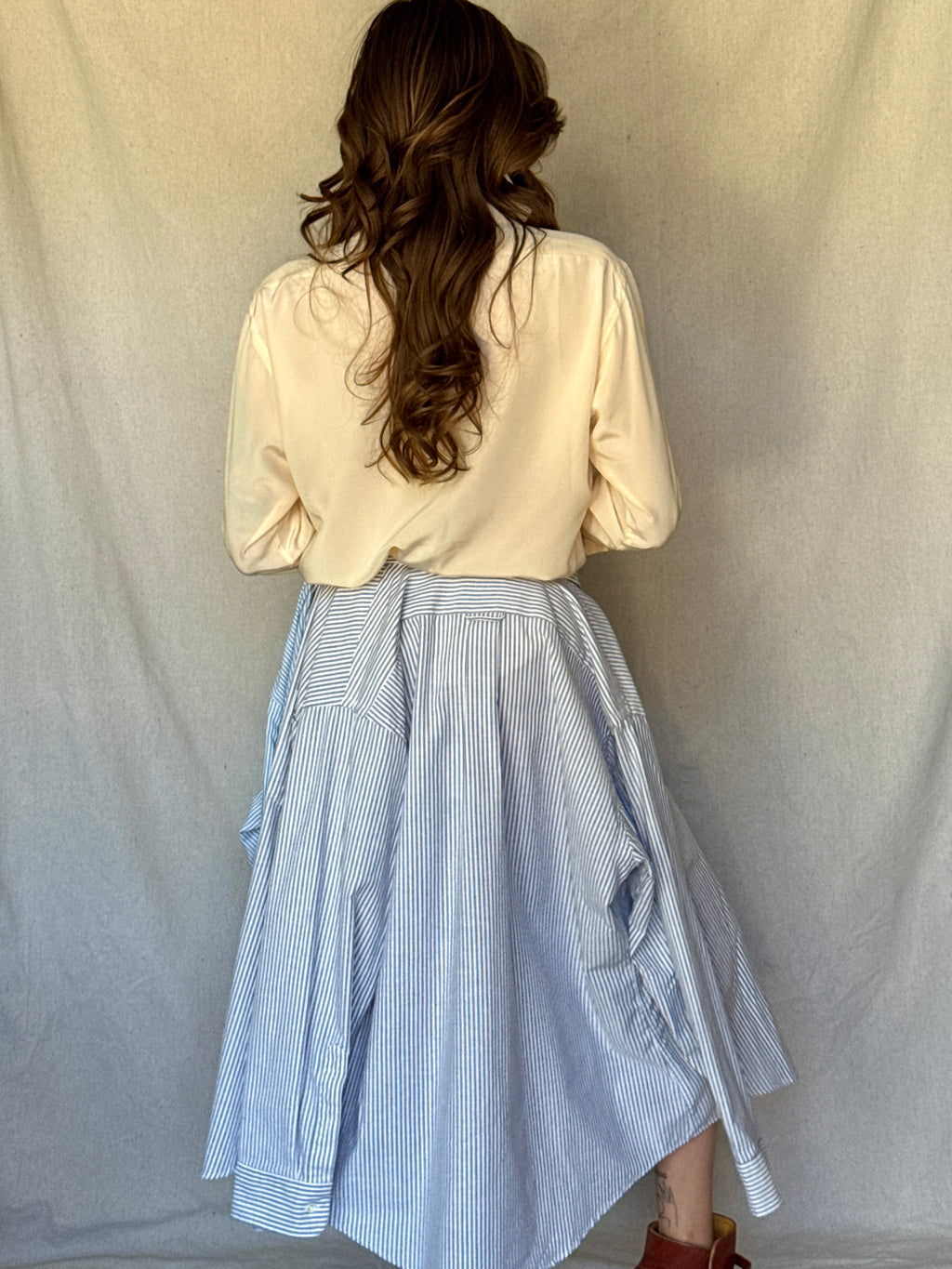 Repurposed Blue Pinstriped Button Up Skirt Set
