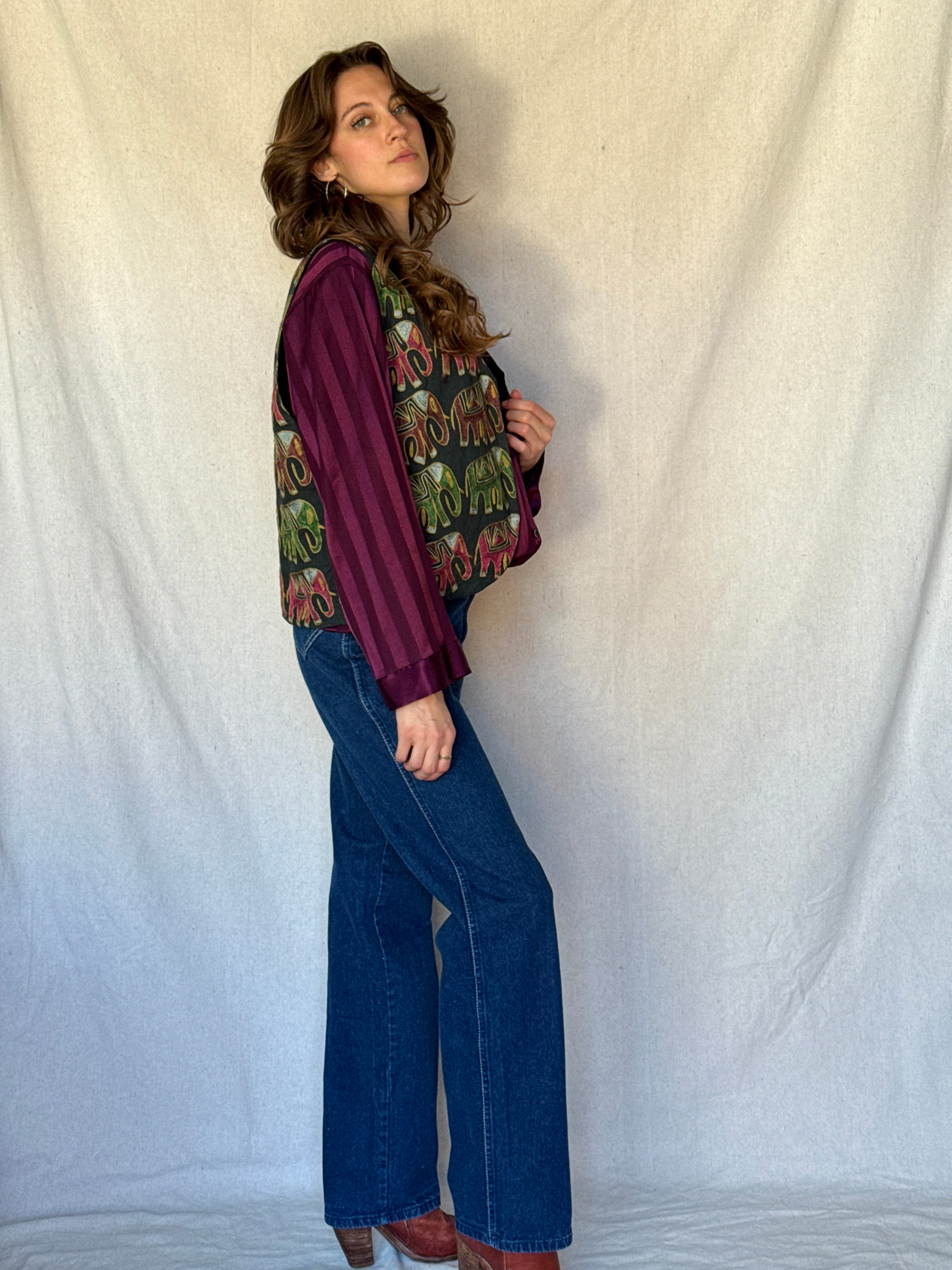 70s Indian Cotton Elephant Embroidered Vest