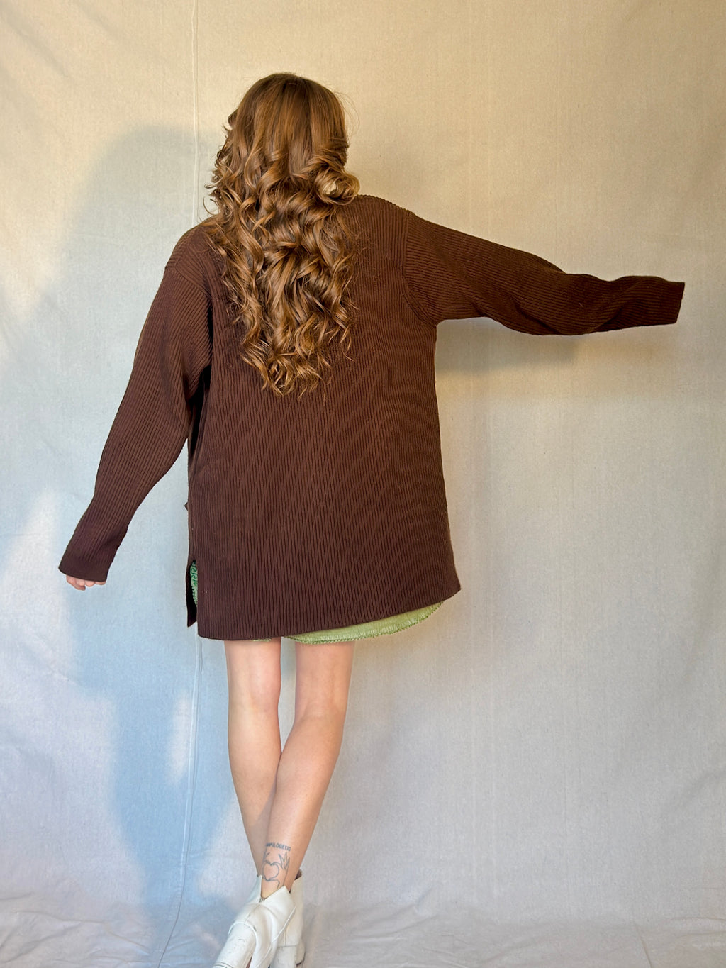 90s Brown Ribbed Cardigan Sweater