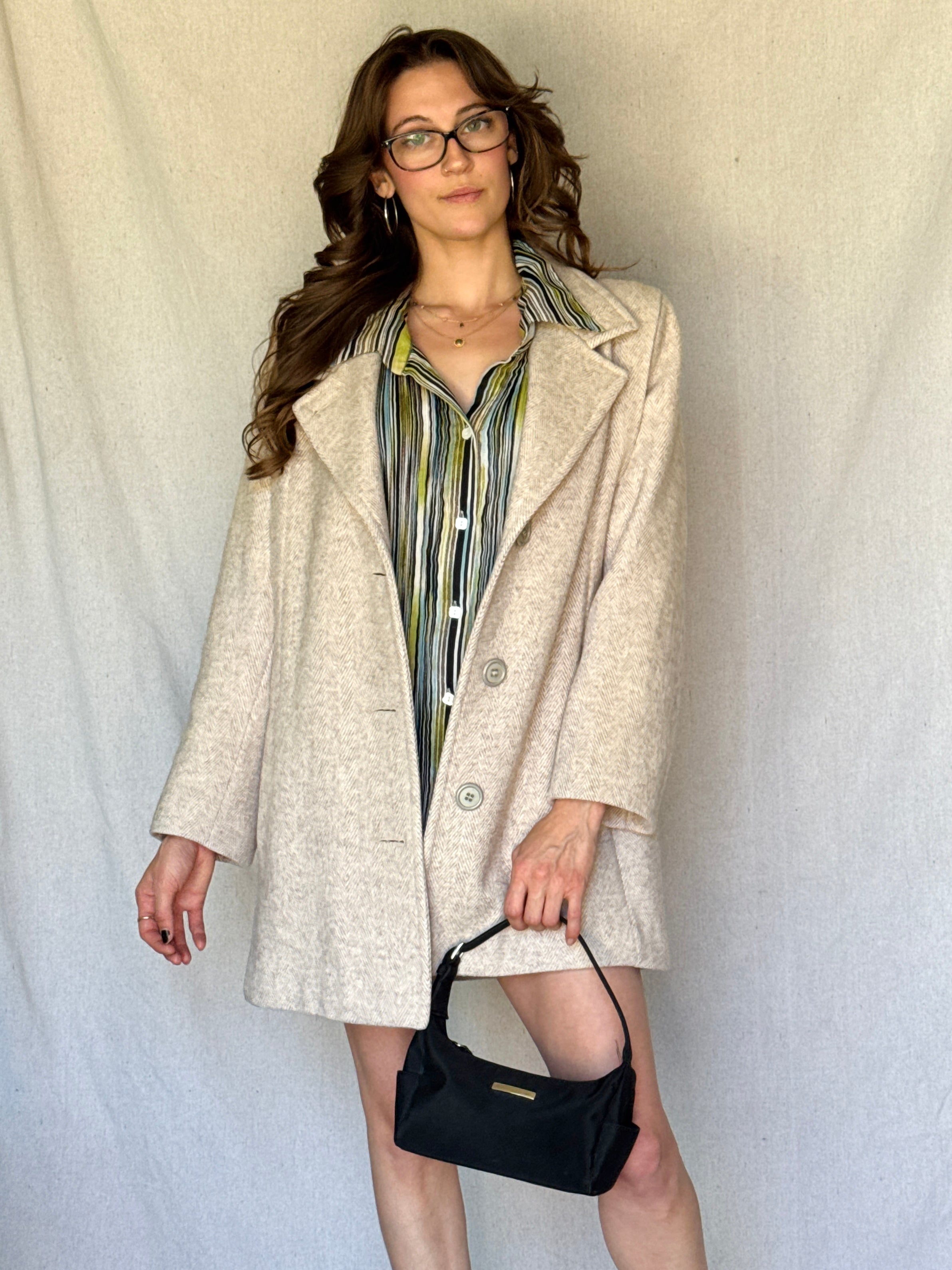 Vintage Sandy Brown Chevron Wool Coat