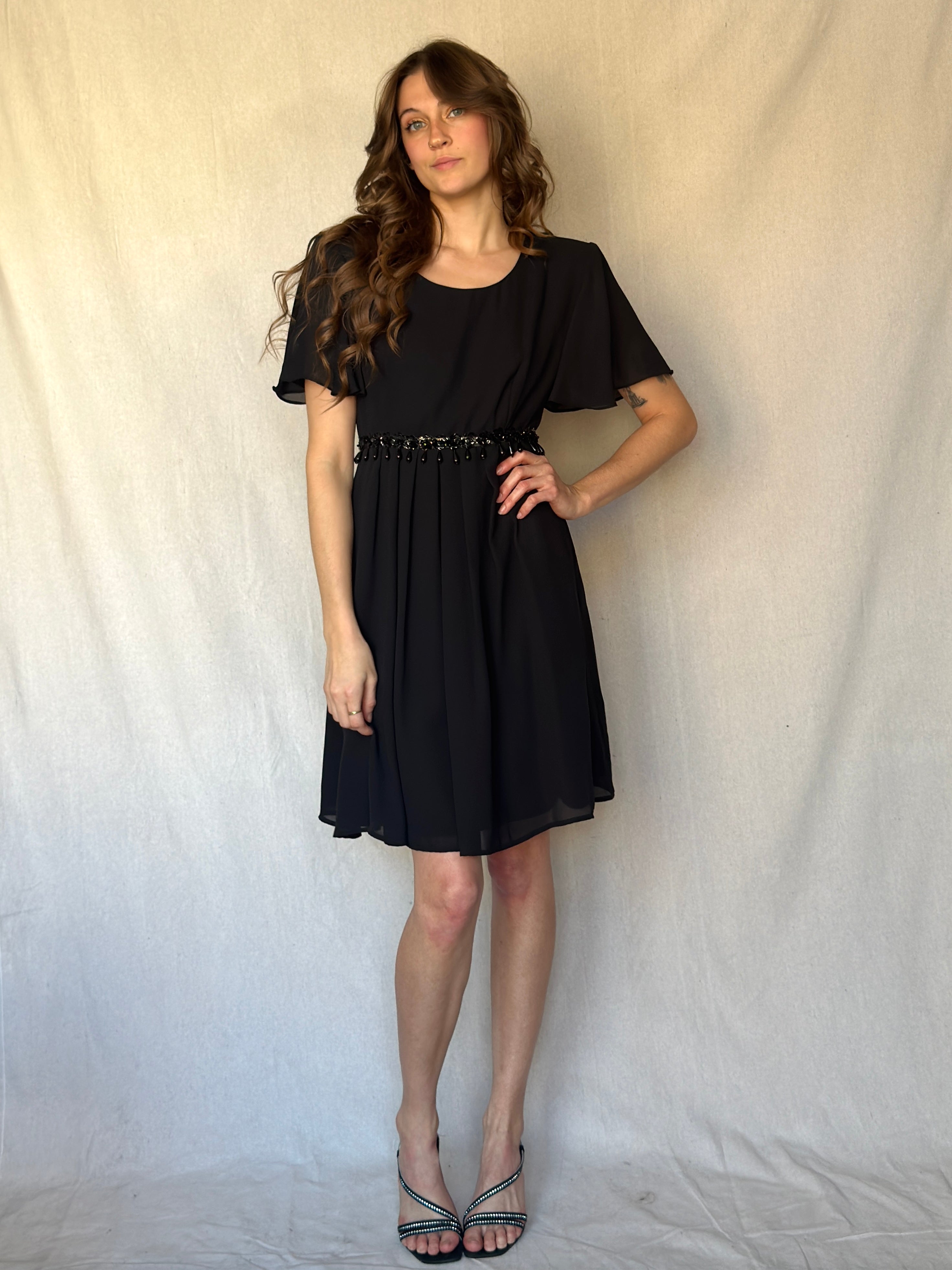 90s Mini Black Beaded Babydoll Dress