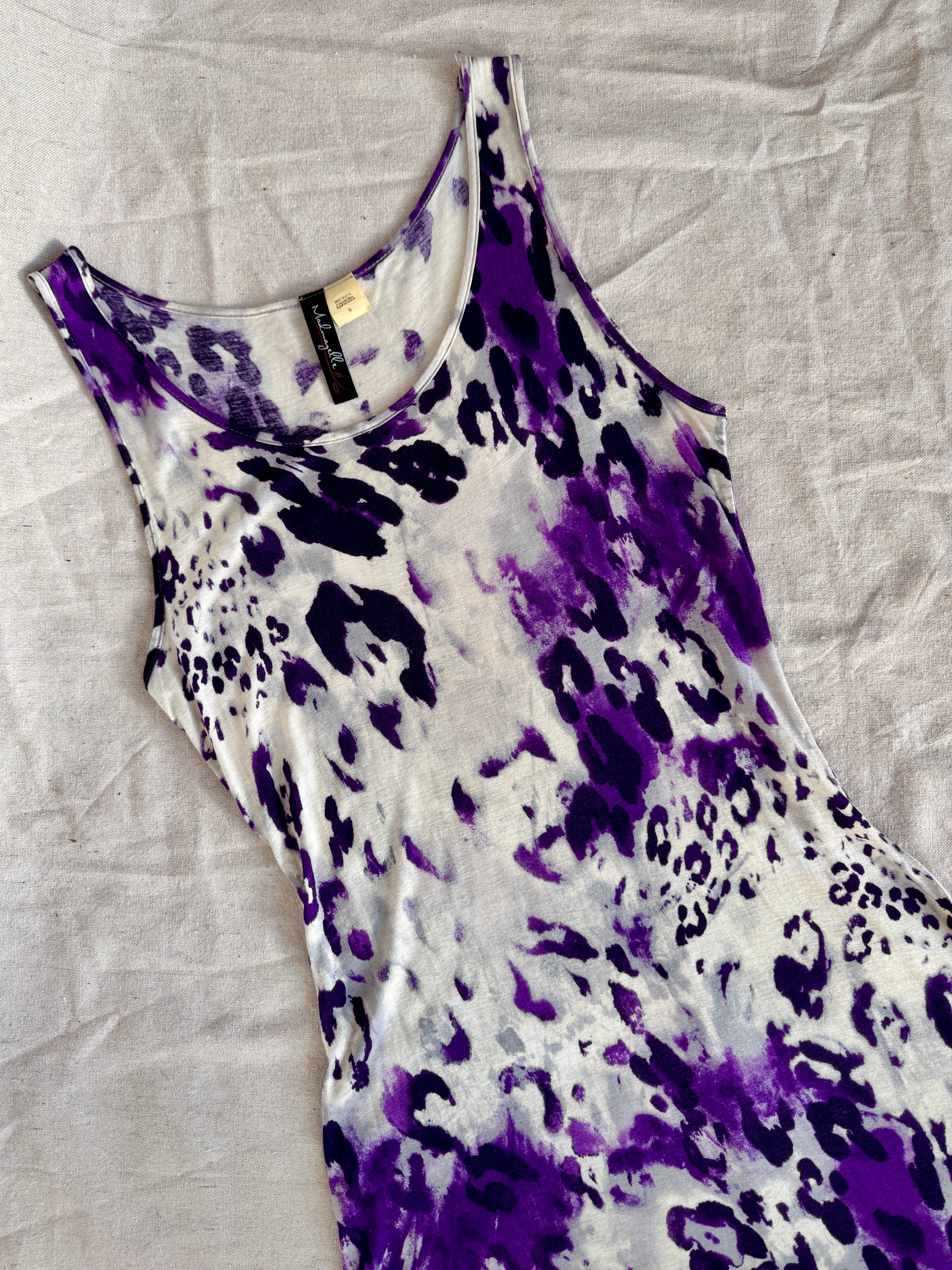90s Purple Leopard Print Maxi Slip Dress
