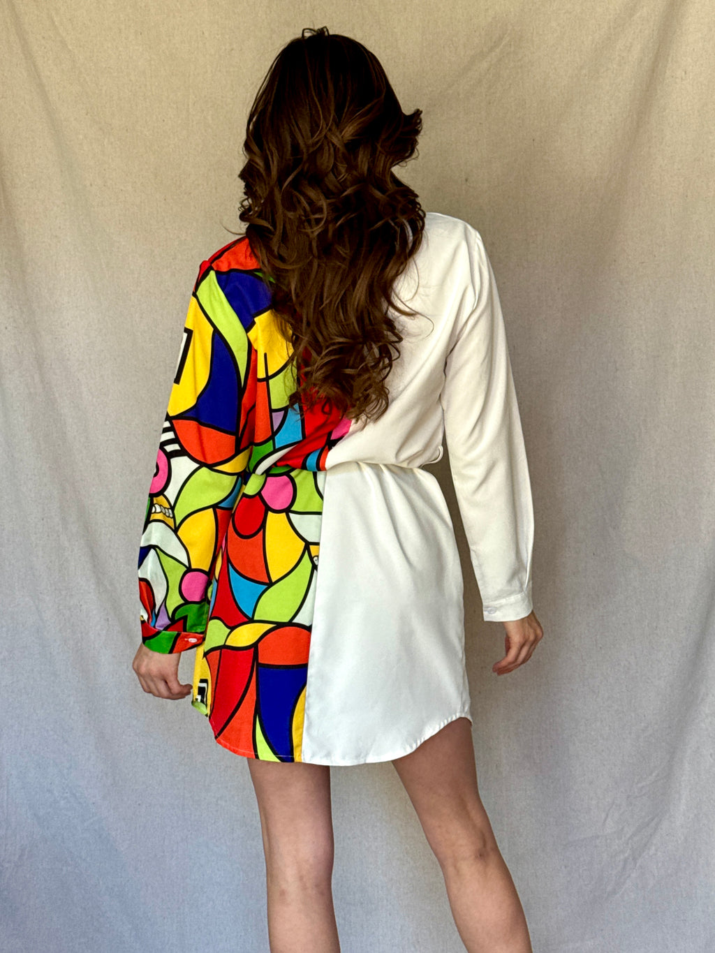 White Split Patterned Shirt Dress (Modern)