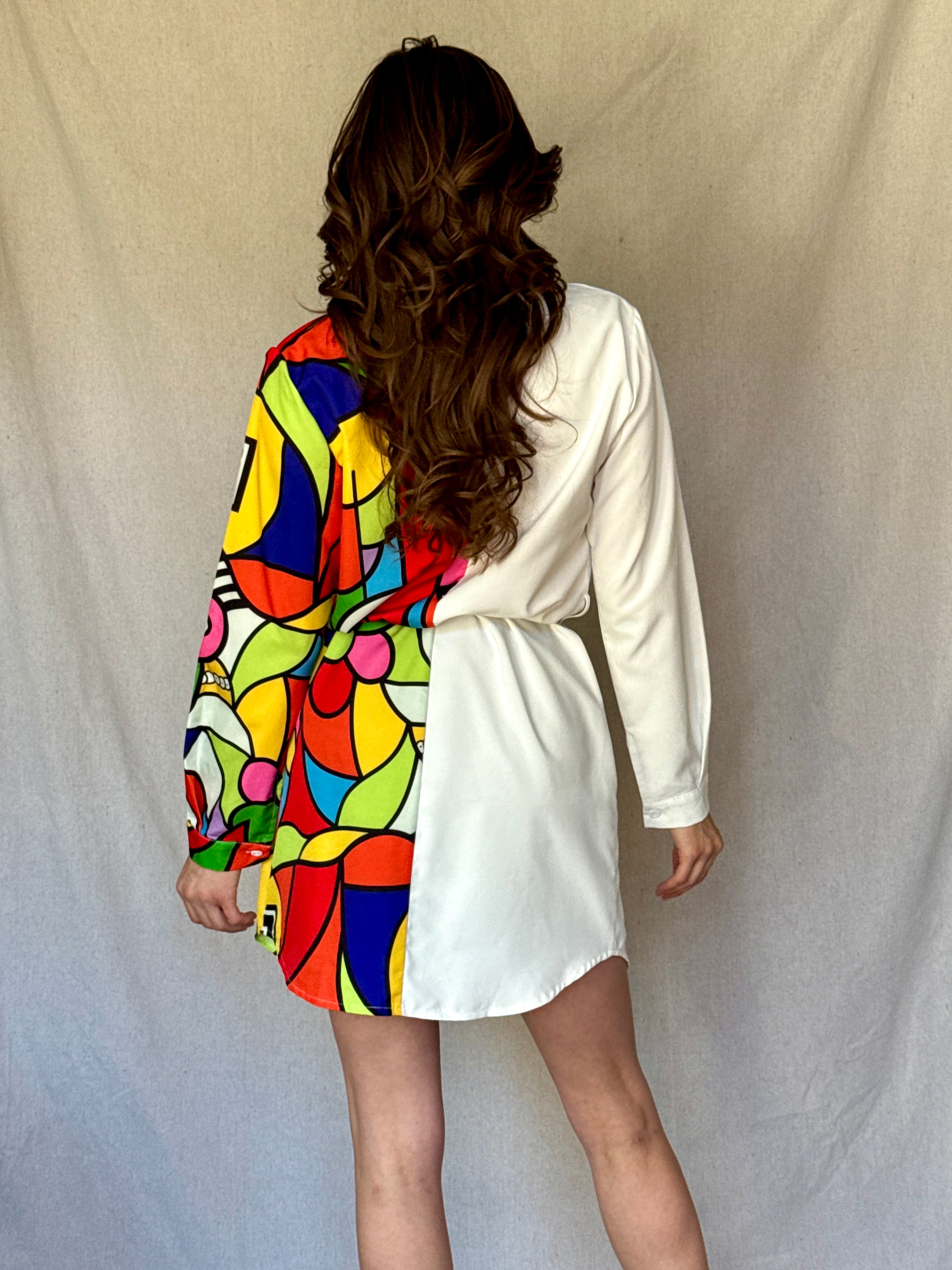 White Split Patterned Shirt Dress (Modern)