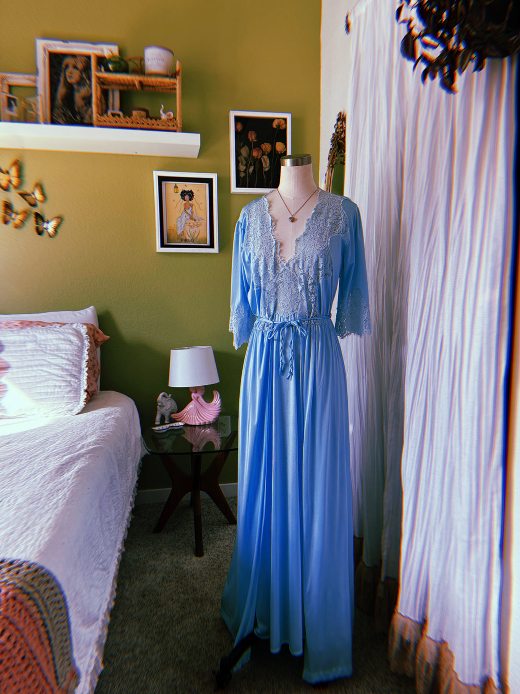 70s Turquoise Blue Nylon Neglige & Peignoir Set
