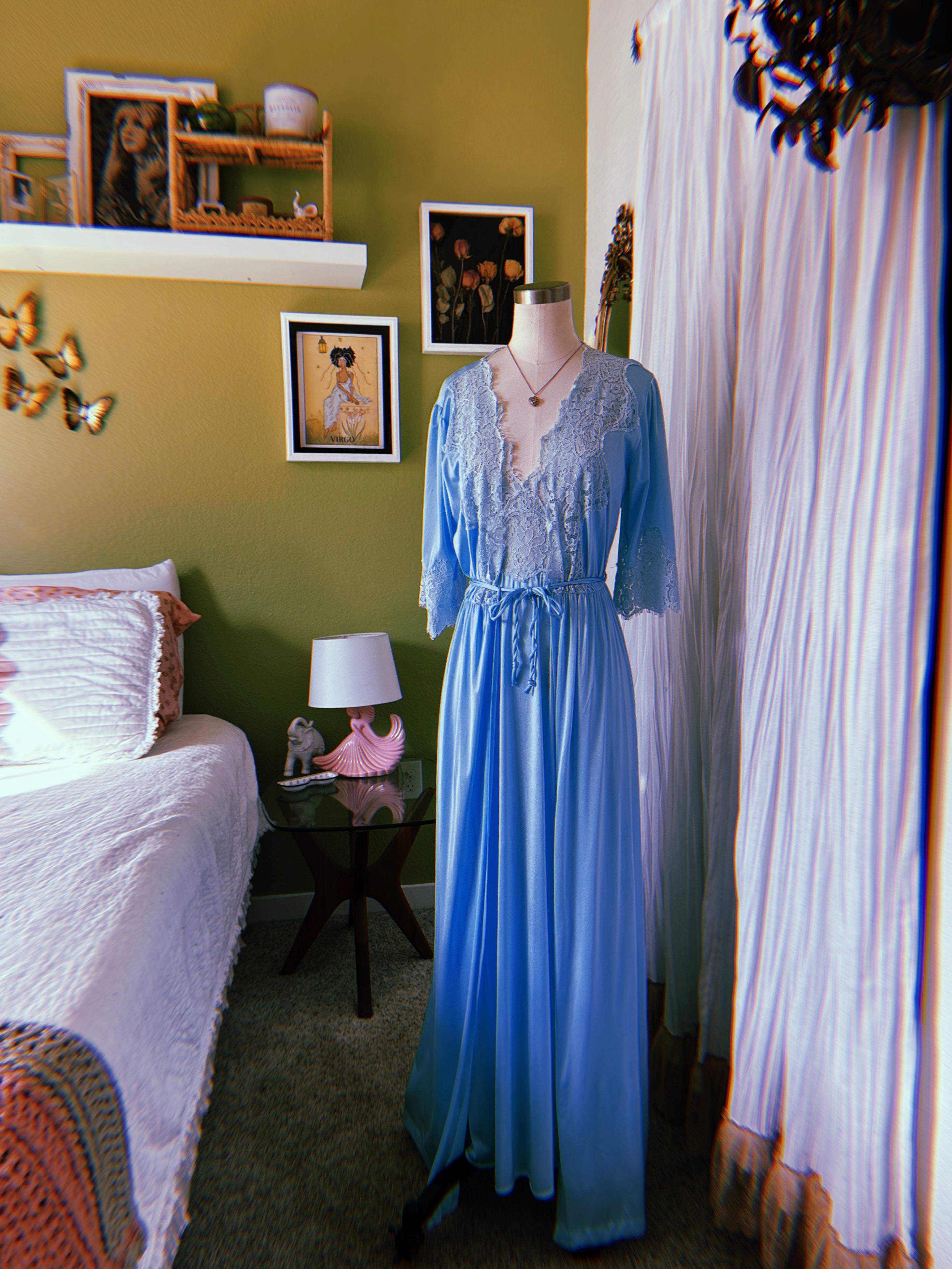 70s Turquoise Blue Nylon Neglige & Peignoir Set
