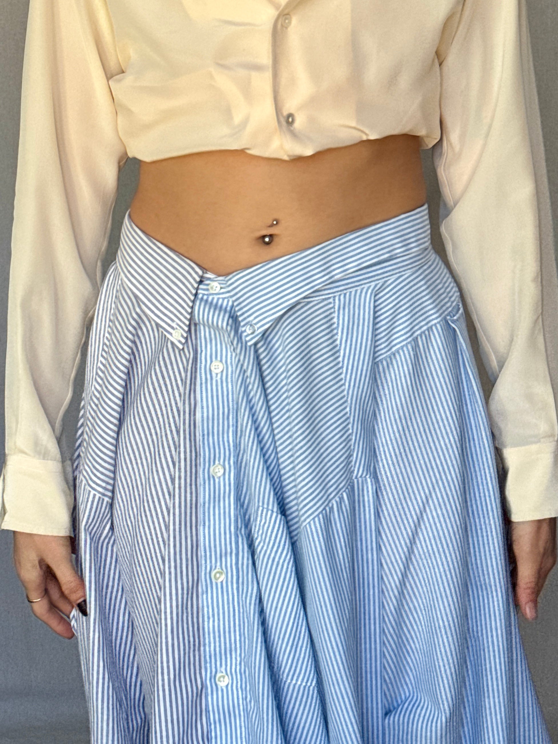 Repurposed Blue Pinstriped Button Up Skirt Set