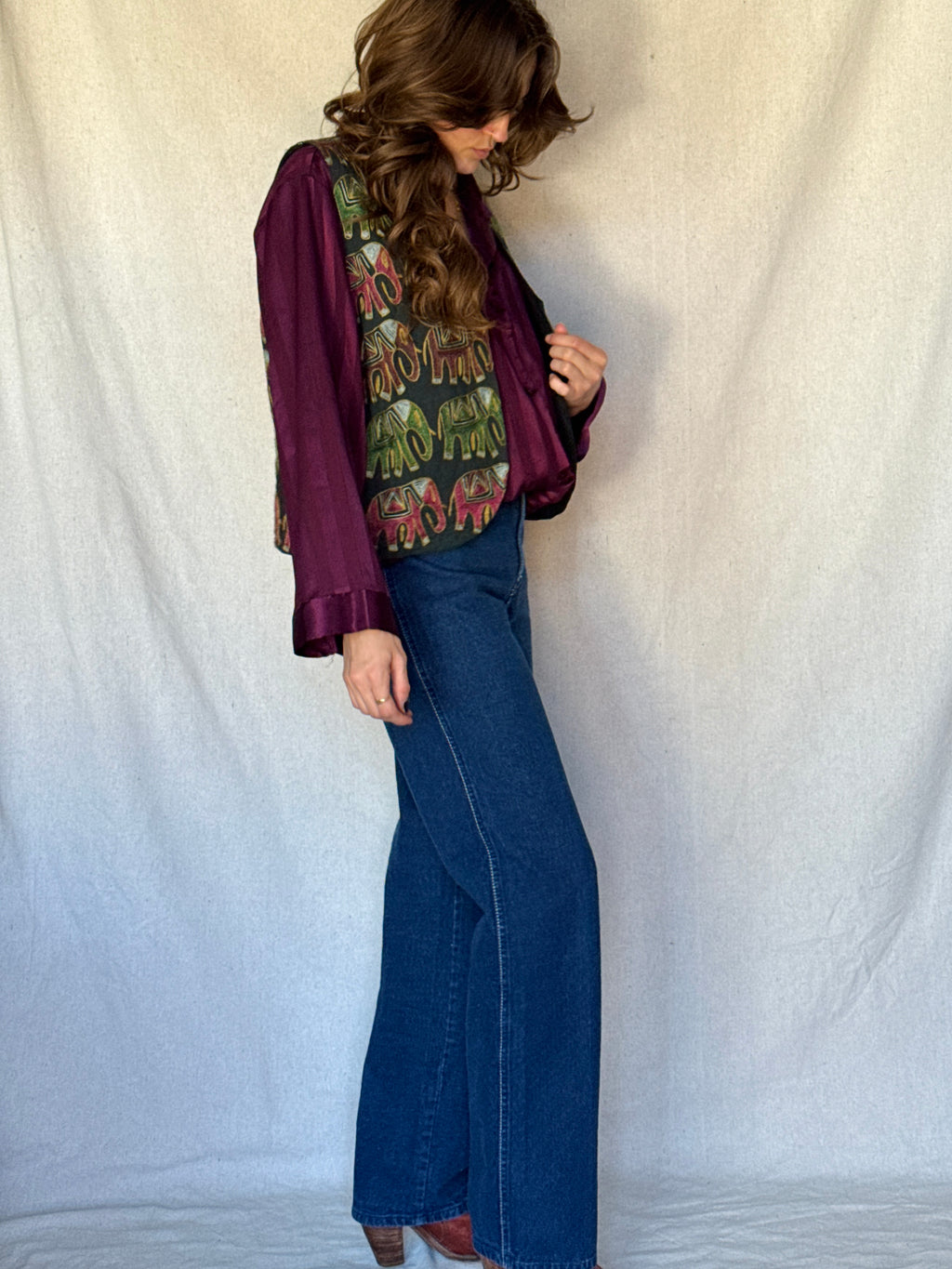 70s Indian Cotton Elephant Embroidered Vest