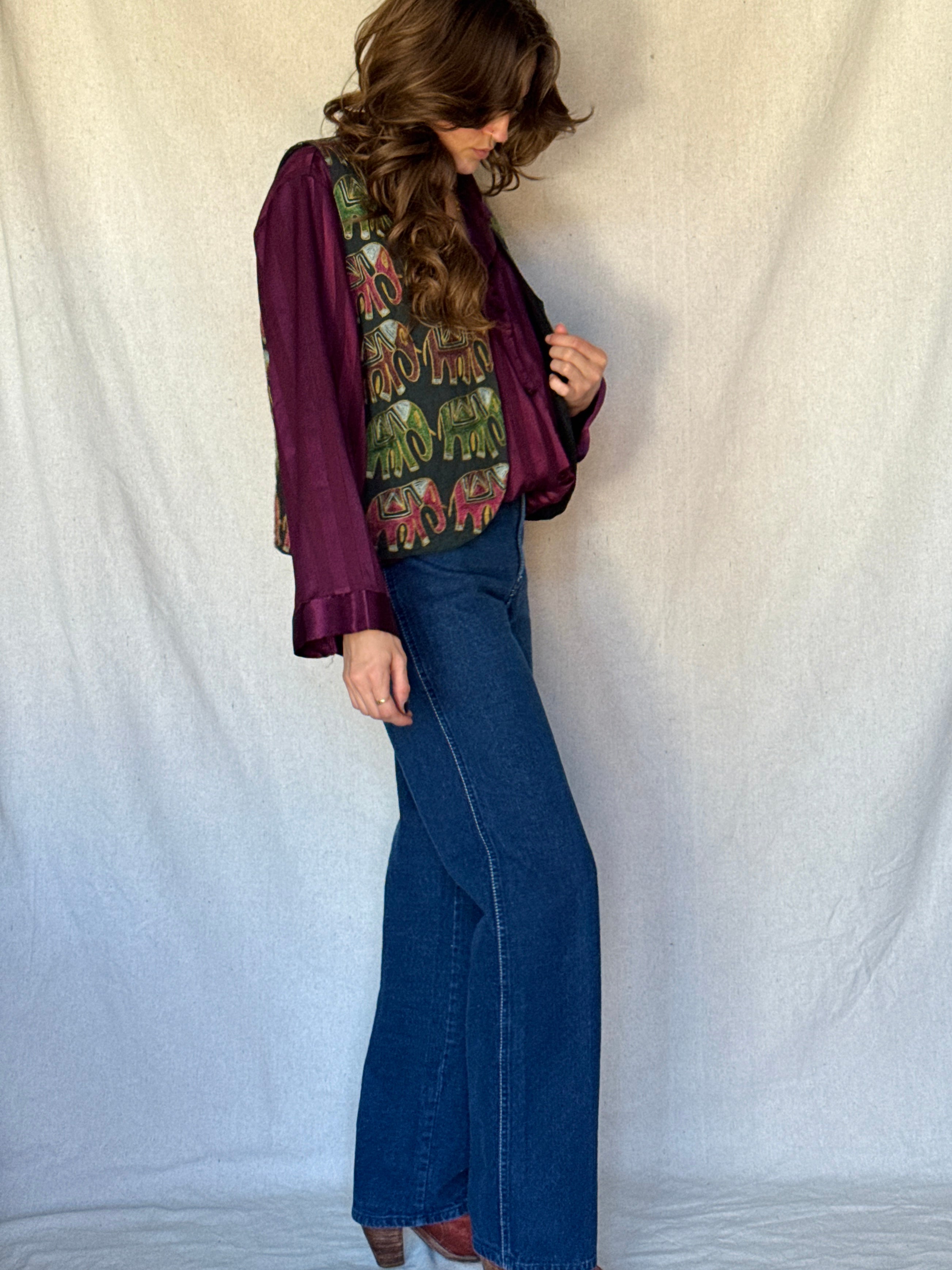 70s Indian Cotton Elephant Embroidered Vest