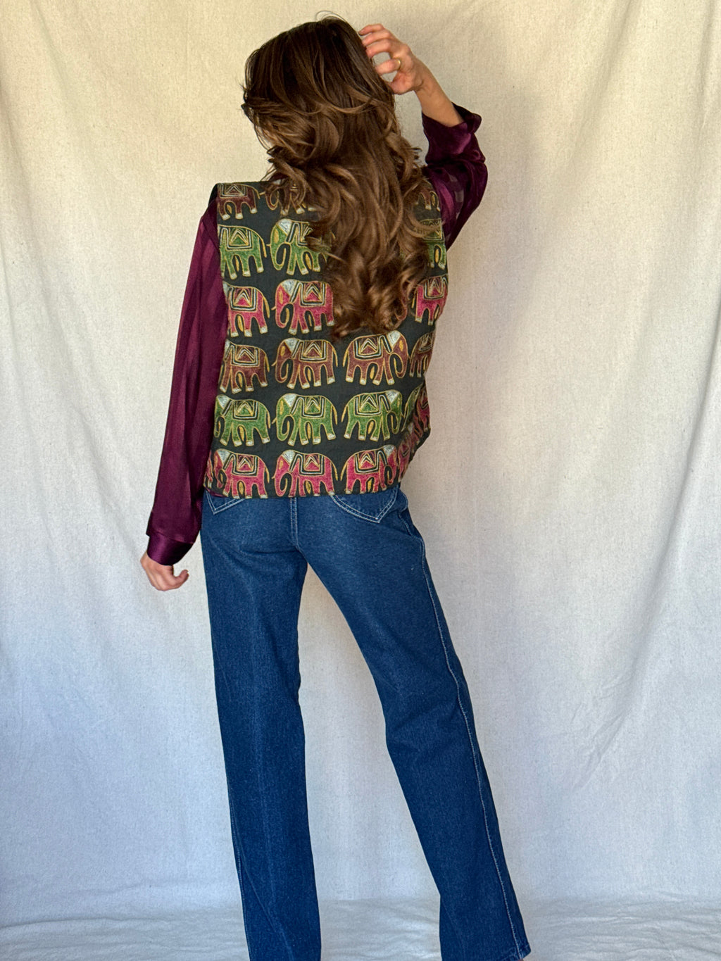 70s Indian Cotton Elephant Embroidered Vest